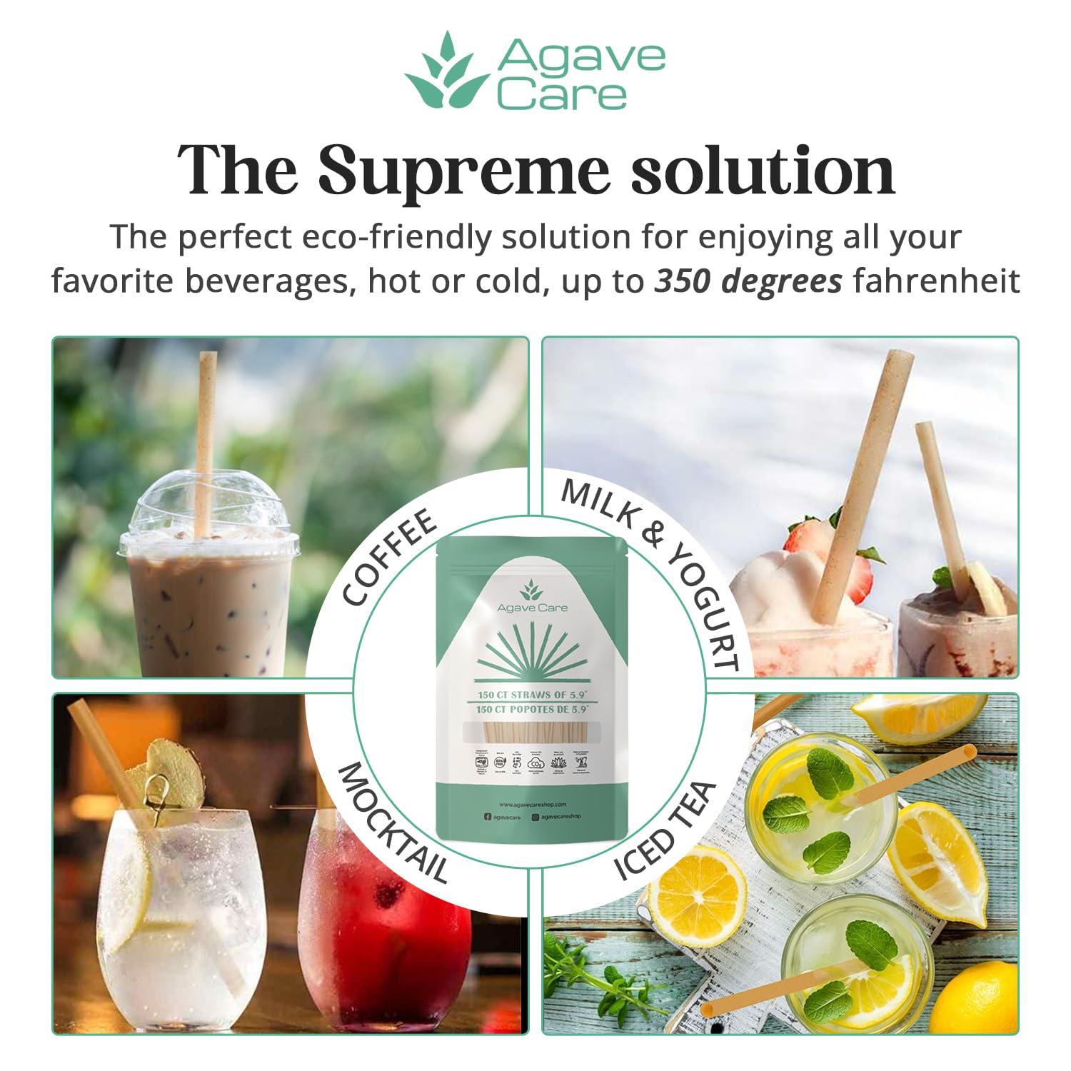Agave Care Sustainable Agave Straws - 5.9" - Natural - Unwrapped - 150 Count - 3 oz