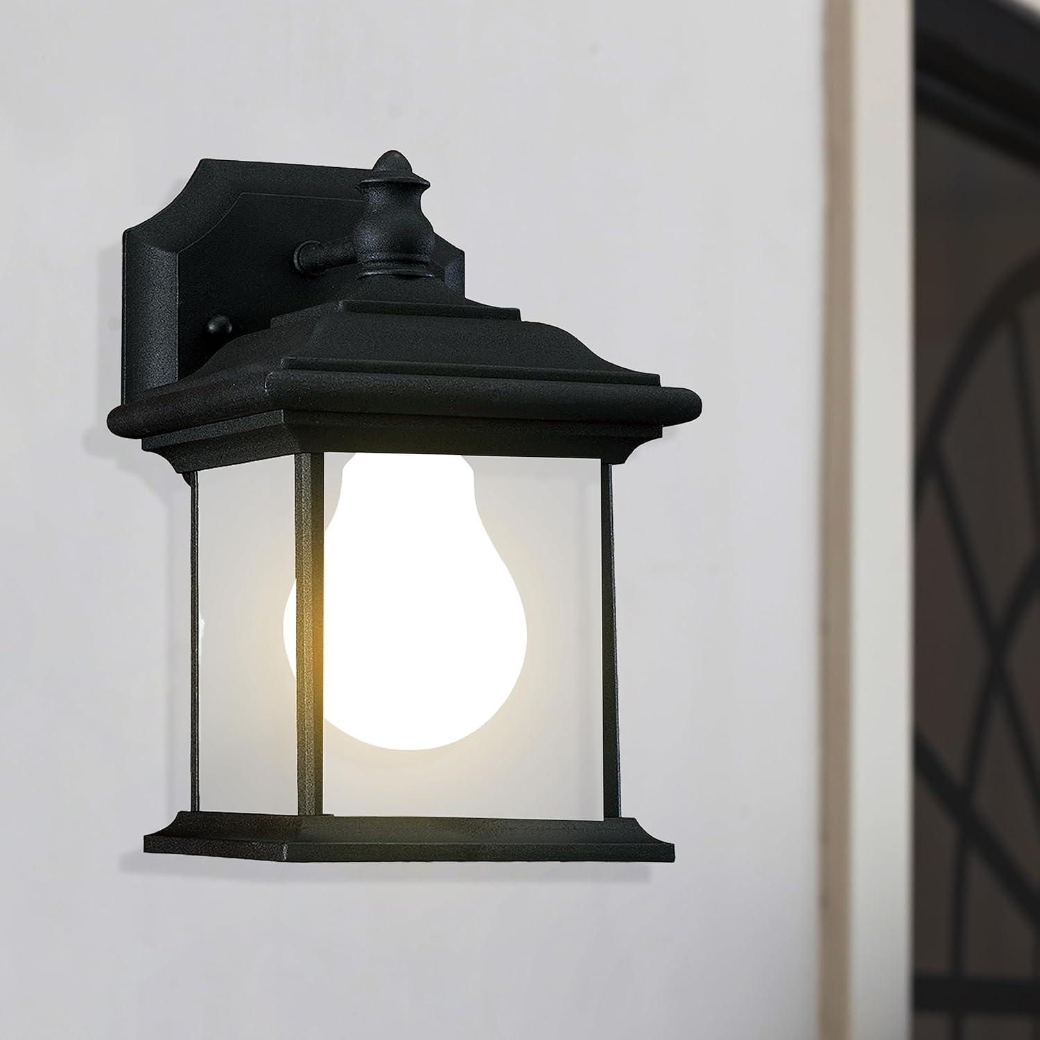 Black Frosted Glass Outdoor Wall Lantern with Cast Aluminum Body