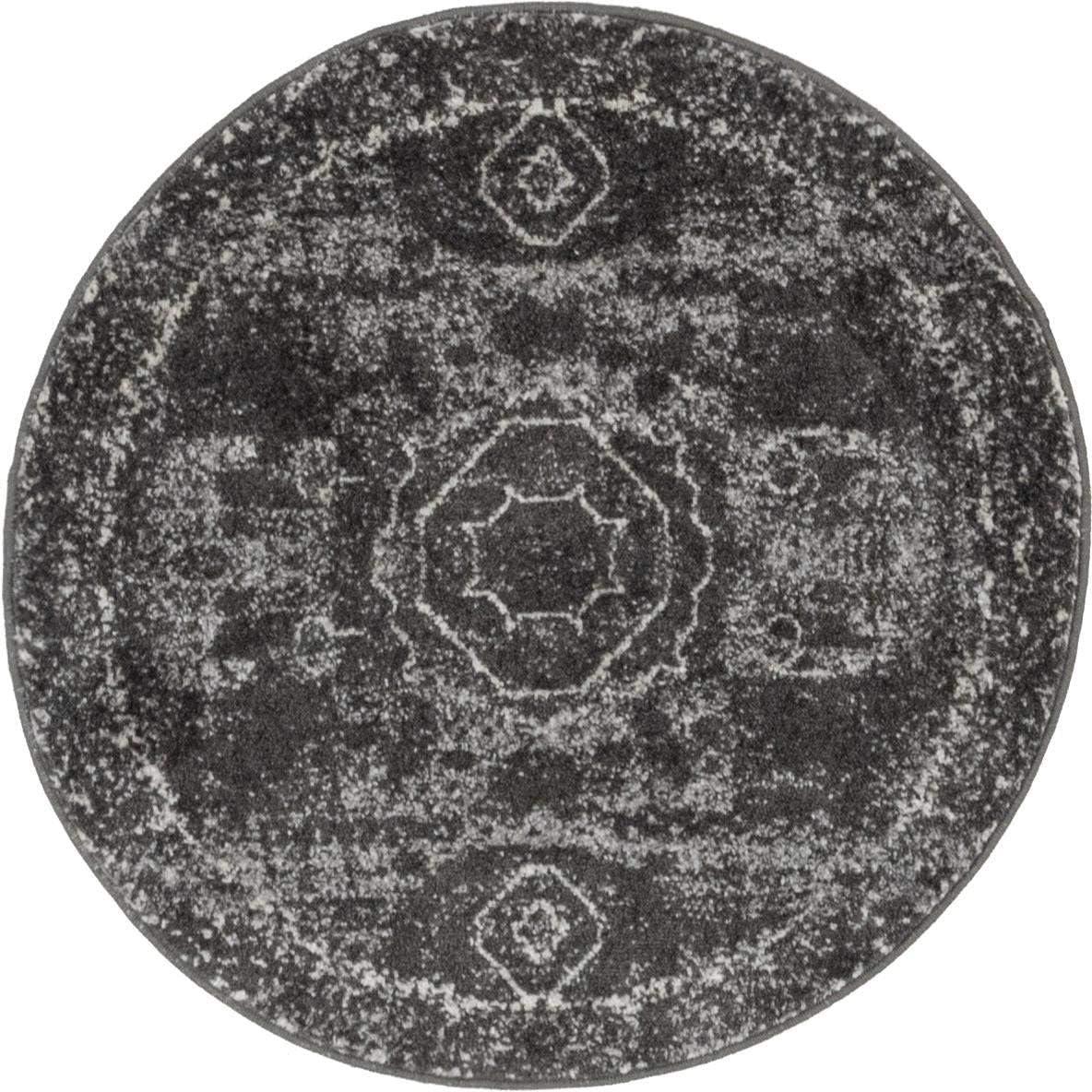 Bexley 3' Round Dark Gray Synthetic Area Rug for Modern Indoor Spaces