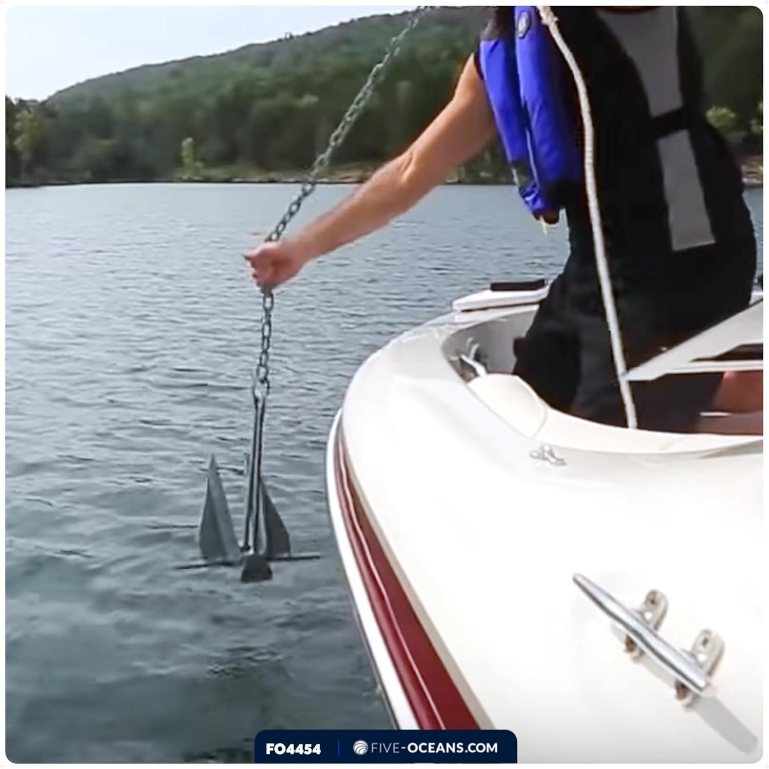 Five Oceans Boat Anchor - Fluke Anchor, 3 Lb, Galvanized Steel Slip Ring Boat Anchor, Boat Anchors, Small Boat Anchor for Kayak, Dinghies Personal Watercraft Paddleboards Canoes Small Boats - FO4554