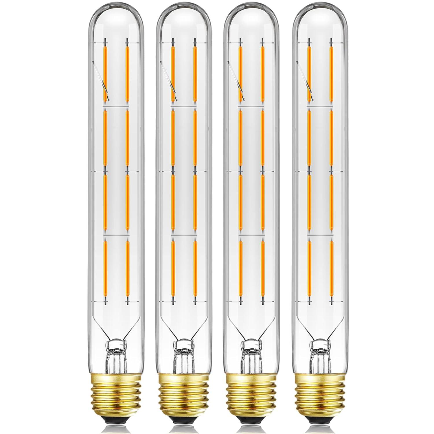 Leools T10 Led Long Bulbs 8W,E26 Dimmable Tubular Bulb,Equivalent 75 Watt, E26 Edison Style Vintage LED Filament Light Bulb,2700K Warm White,8.9in(225mm),4-Pack.
