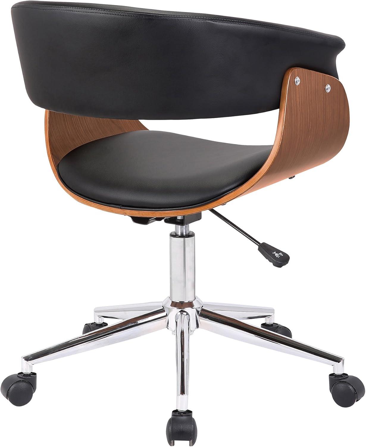 Armen Living Bellevue Faux Leather Swivel Office Chair in Black/Walnut