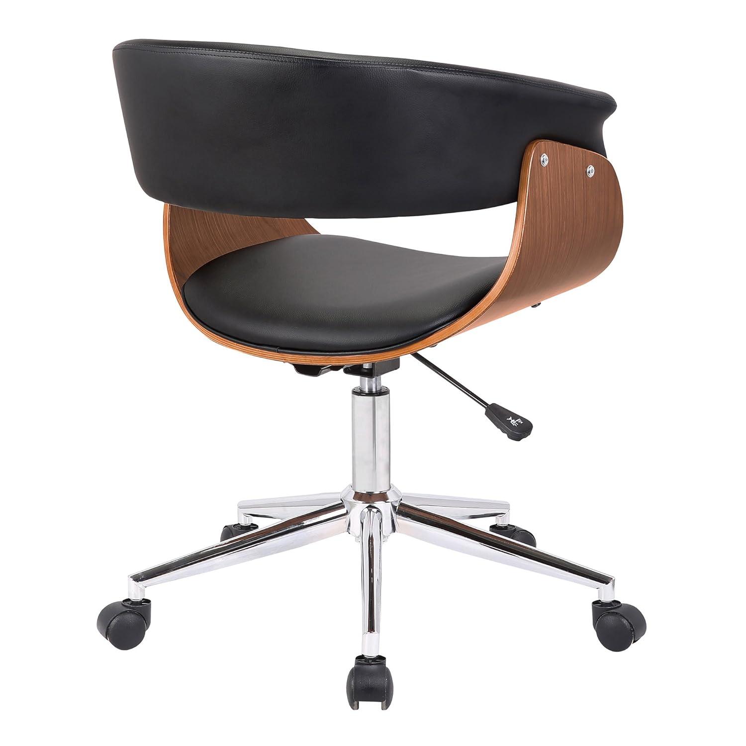 Armen Living Bellevue Faux Leather Swivel Office Chair in Black/Walnut