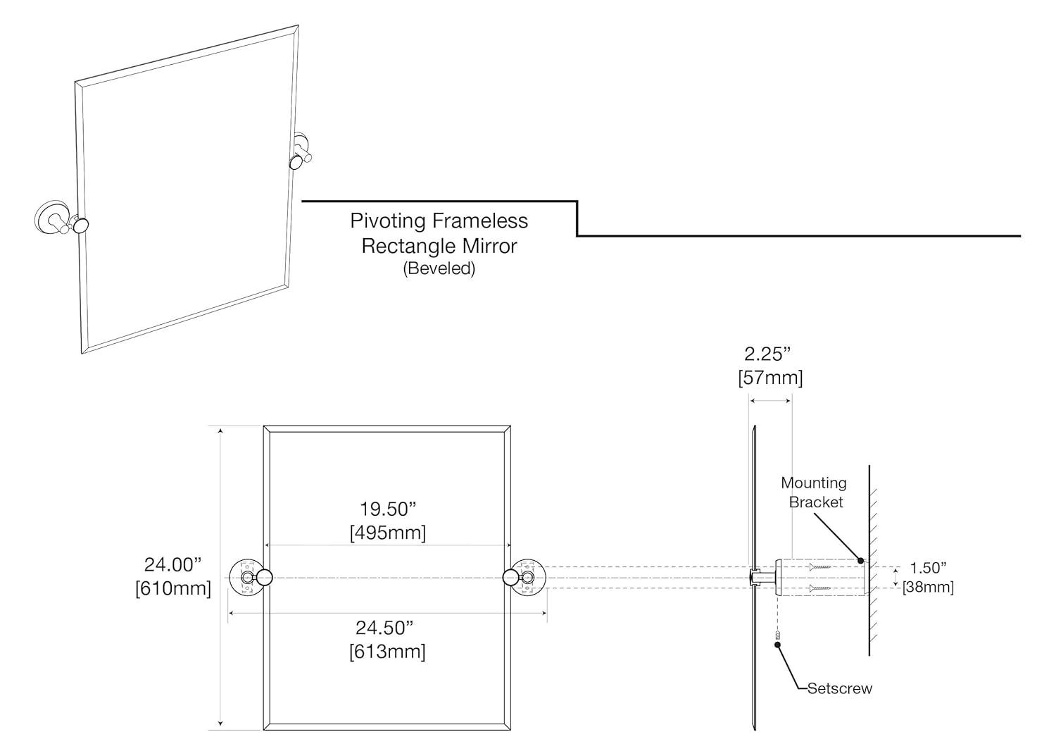 Designer II Frameless Rectangle Bathroom Vanity Mirror | Pivoting (Tilts) and Beveled Mirror
