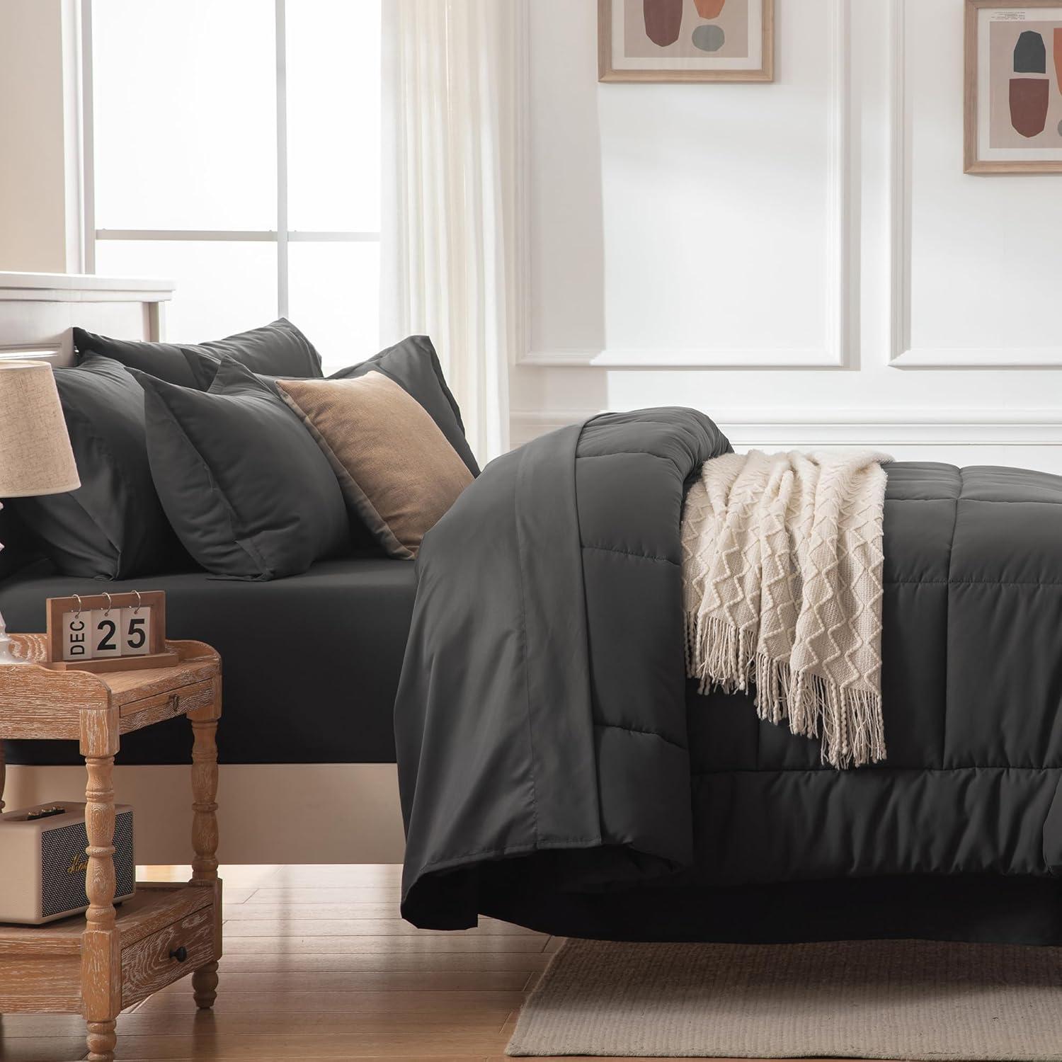 Dark Grey King Size Microfiber Bed in a Bag Set