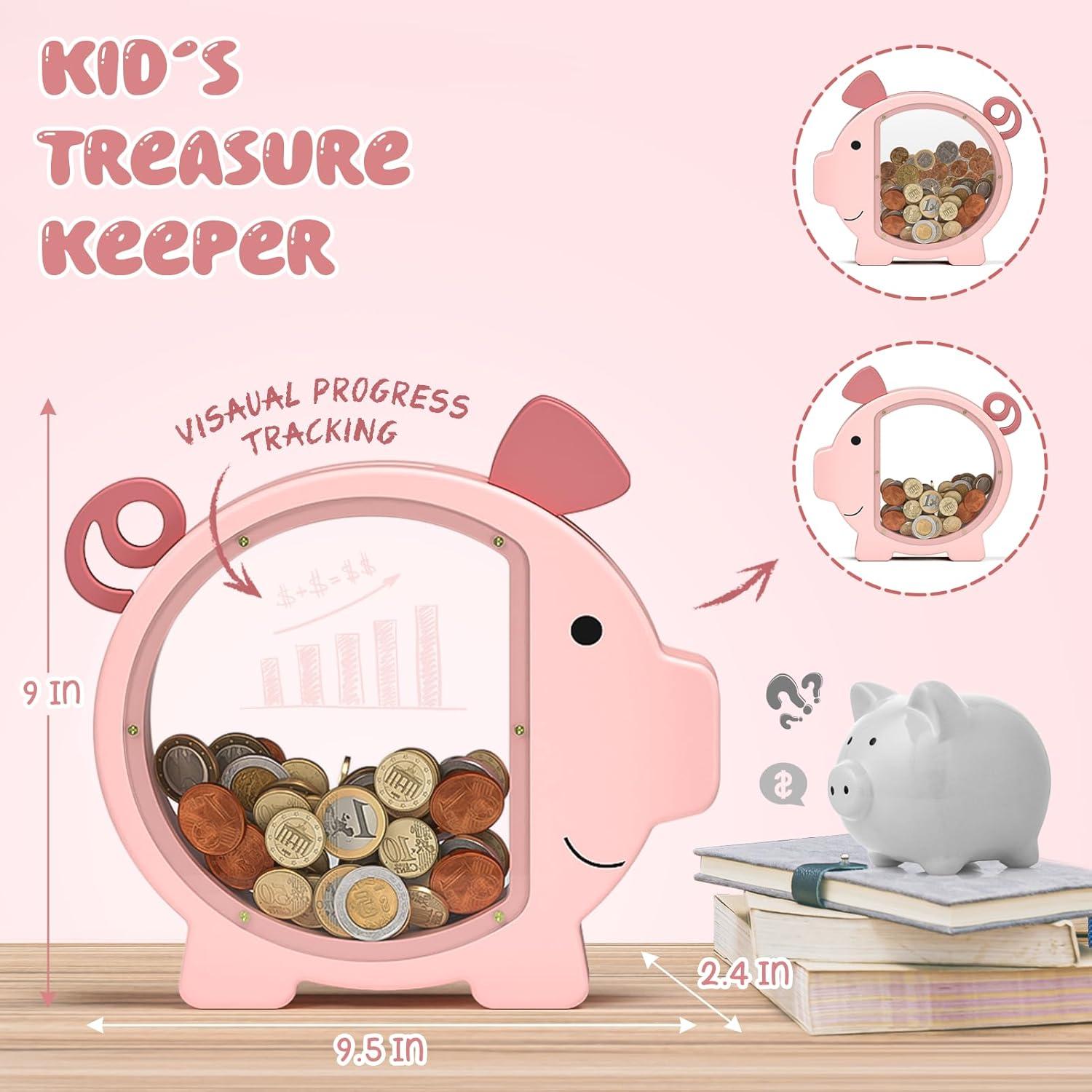 Summidate Wooden Piggy Bank for Boys, Large Unbreakable Money Bank for Kids Adults, Bills Coin Change Money Saving Money Jar Personalized Present for Birthday Christmas& Decor
