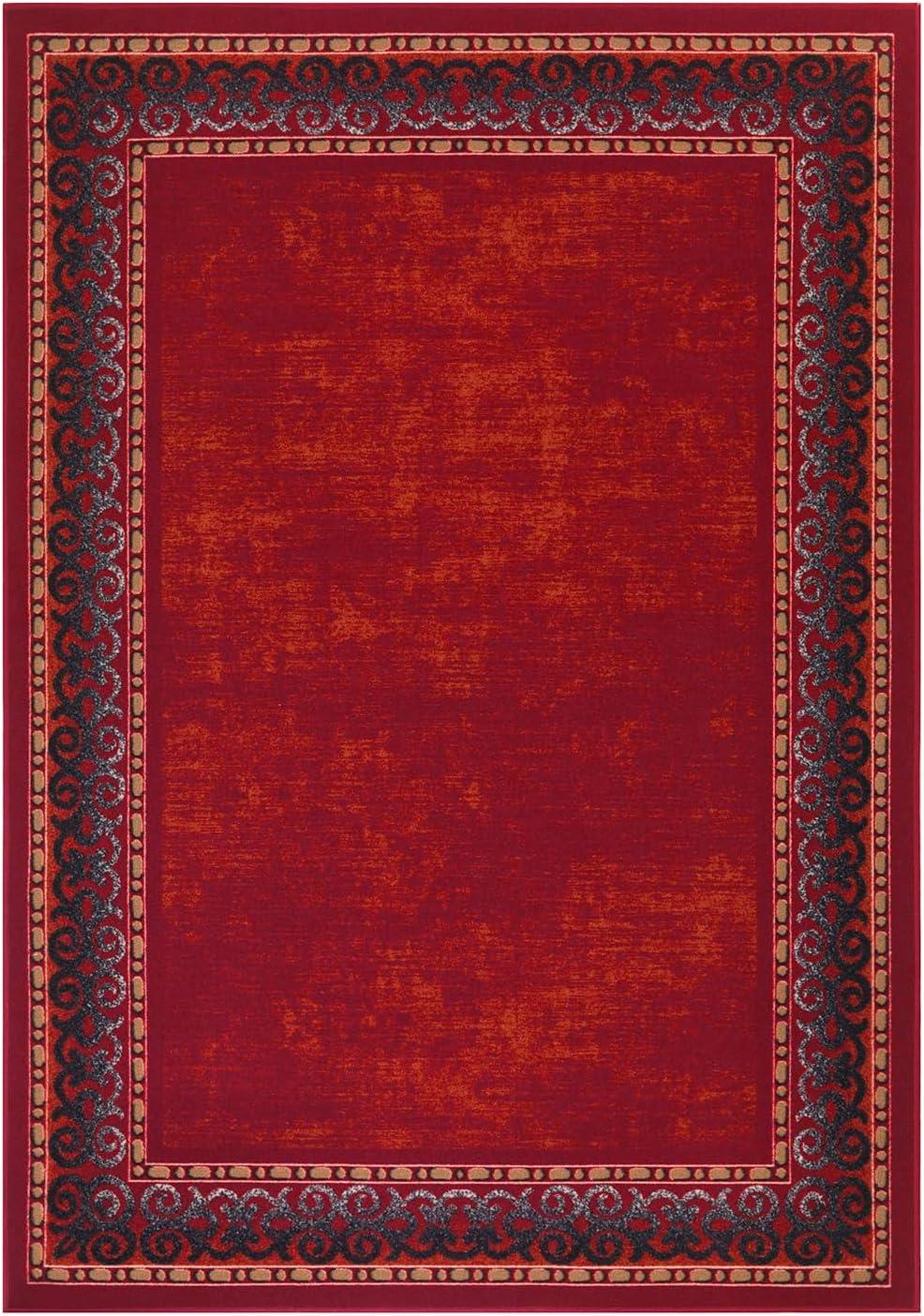 Antep Rugs Alfombras Bordered Modern 8x10 Non-Slip (Non-Skid) Low Pile Rubber Backing Indoor Area Rug (Maroon Red, 7'10" x 10')