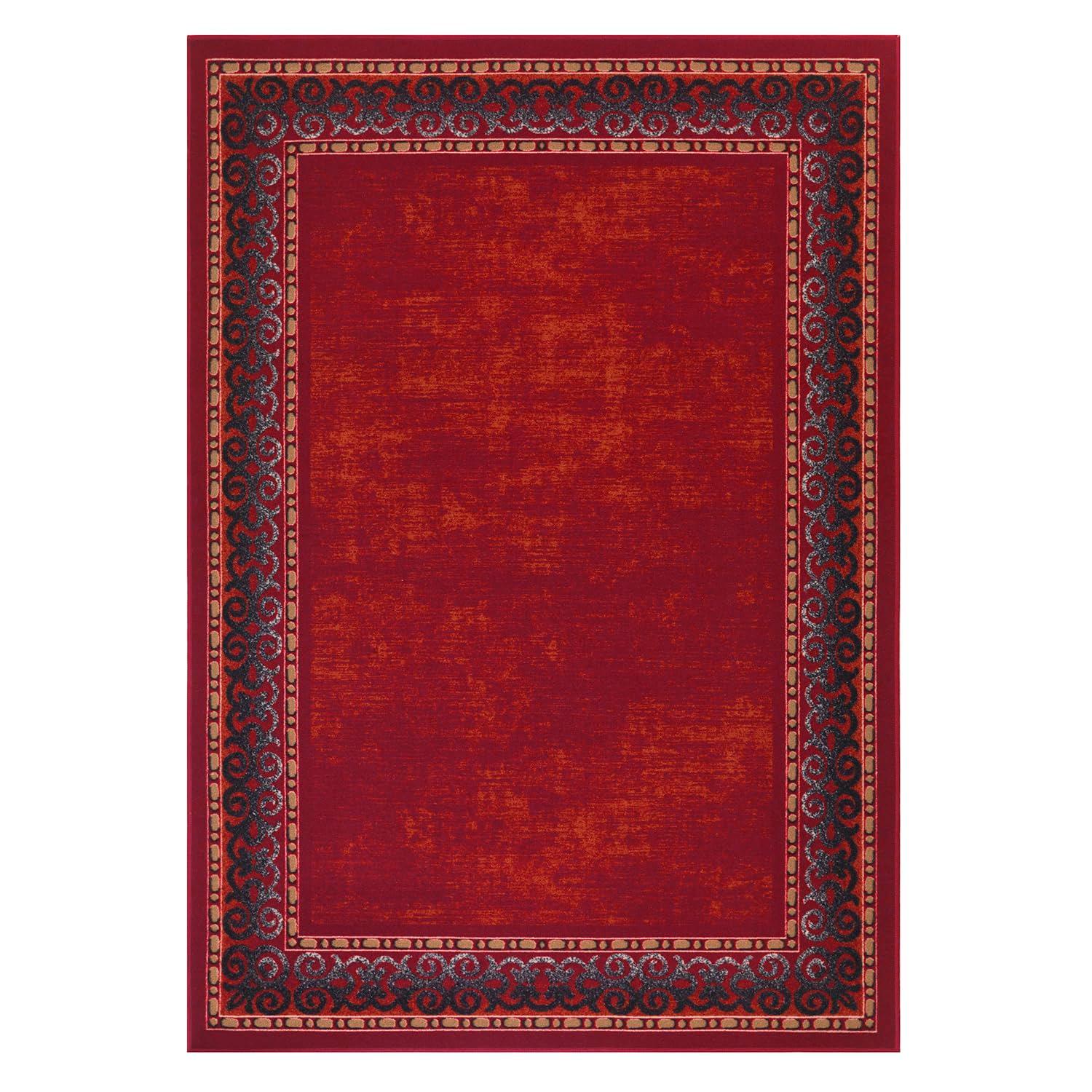 Antep Rugs Alfombras Bordered Modern 8x10 Non-Slip (Non-Skid) Low Pile Rubber Backing Indoor Area Rug (Maroon Red, 7'10" x 10')