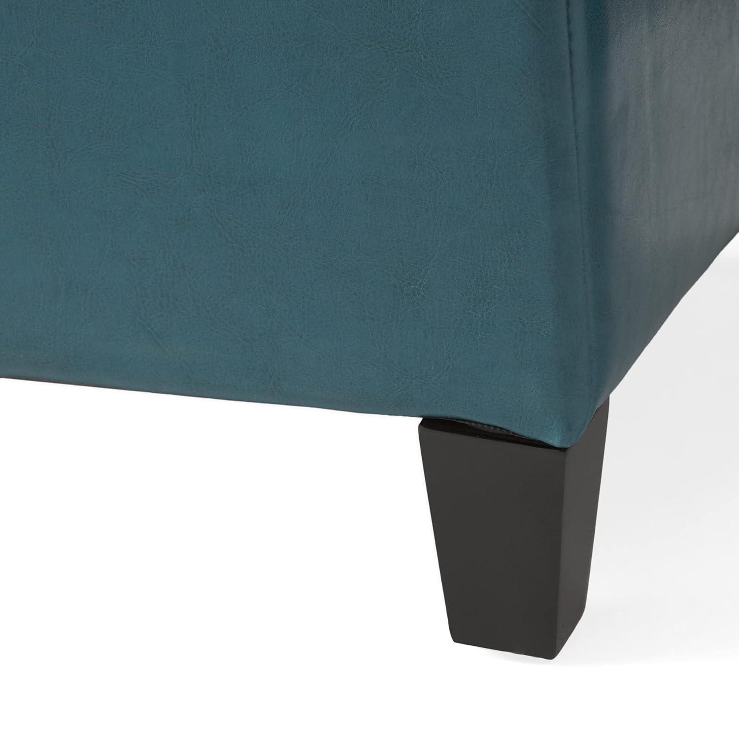 Lucinda Faux Leather Storage Ottoman Bench Teal - Christopher Knight Home: Solid Wood, Rectangular, Padded