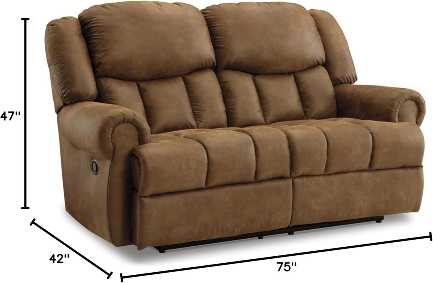 Brown Faux Leather Manual Reclining Loveseat with Rolled Arms