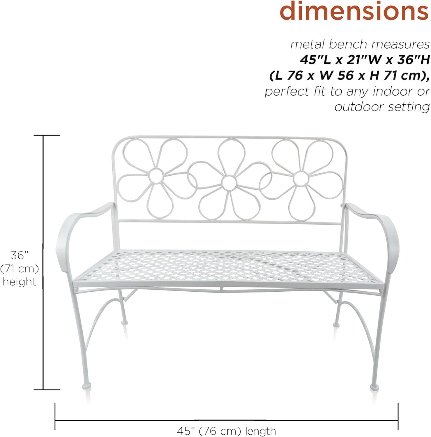 36" x 45" Daisy Metal Garden Bench White - Alpine Corporation