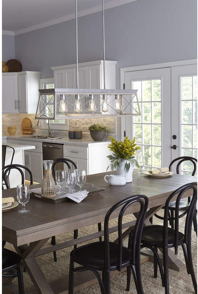 Progress Lighting Briarwood 5-Light Linear Chandelier, Galvanized Finish, Steel Material, Faux-Painted Wood Enclosure