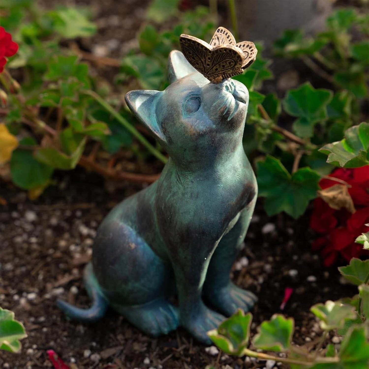 FIALAME Resin Garden Landscape Kitten Statue Ornament Cat Animal Sculpture Handicraft Waterproof Home Decor for Garden Yard C42