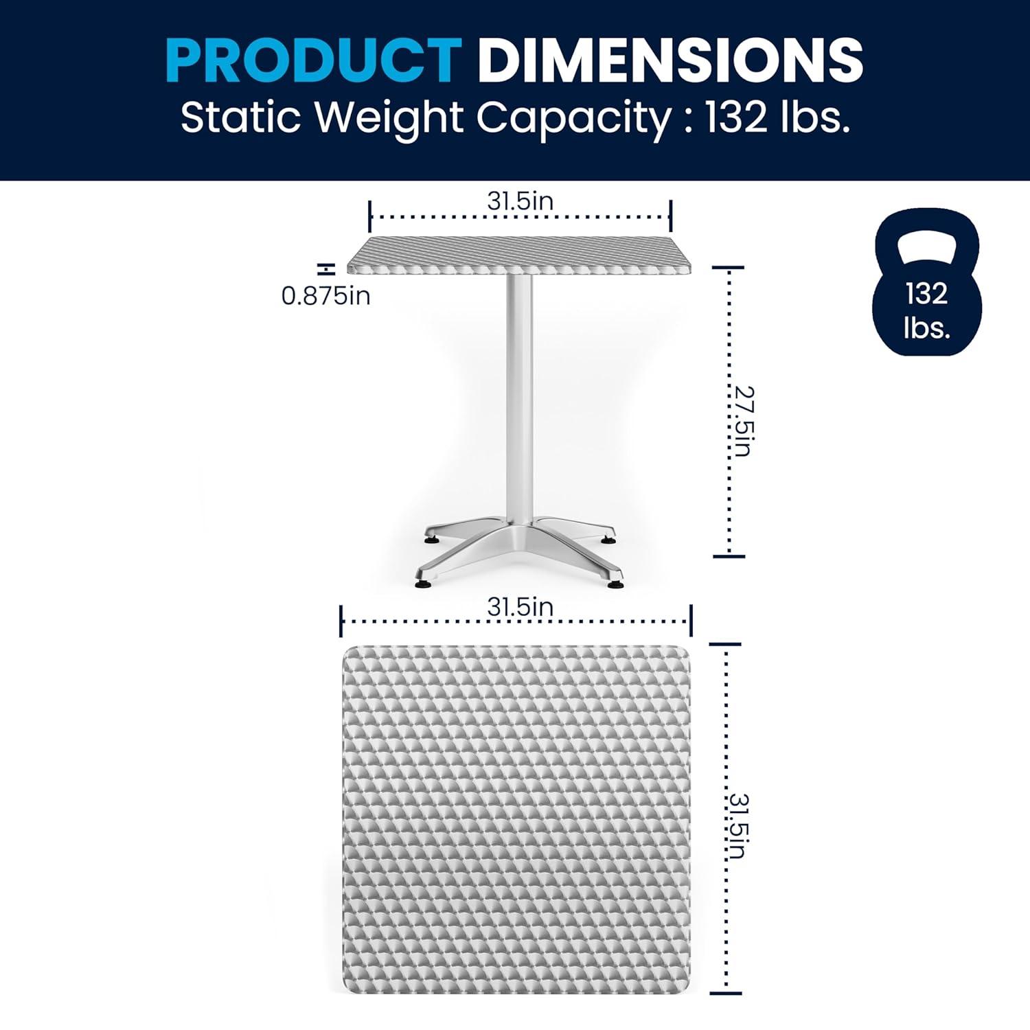 Flash Furniture Juego de Comedor de Aluminio para Terraza de 5 Piezas con Mesa Cuadrada y 4 Sillas con Respaldo de Listones, Plateado