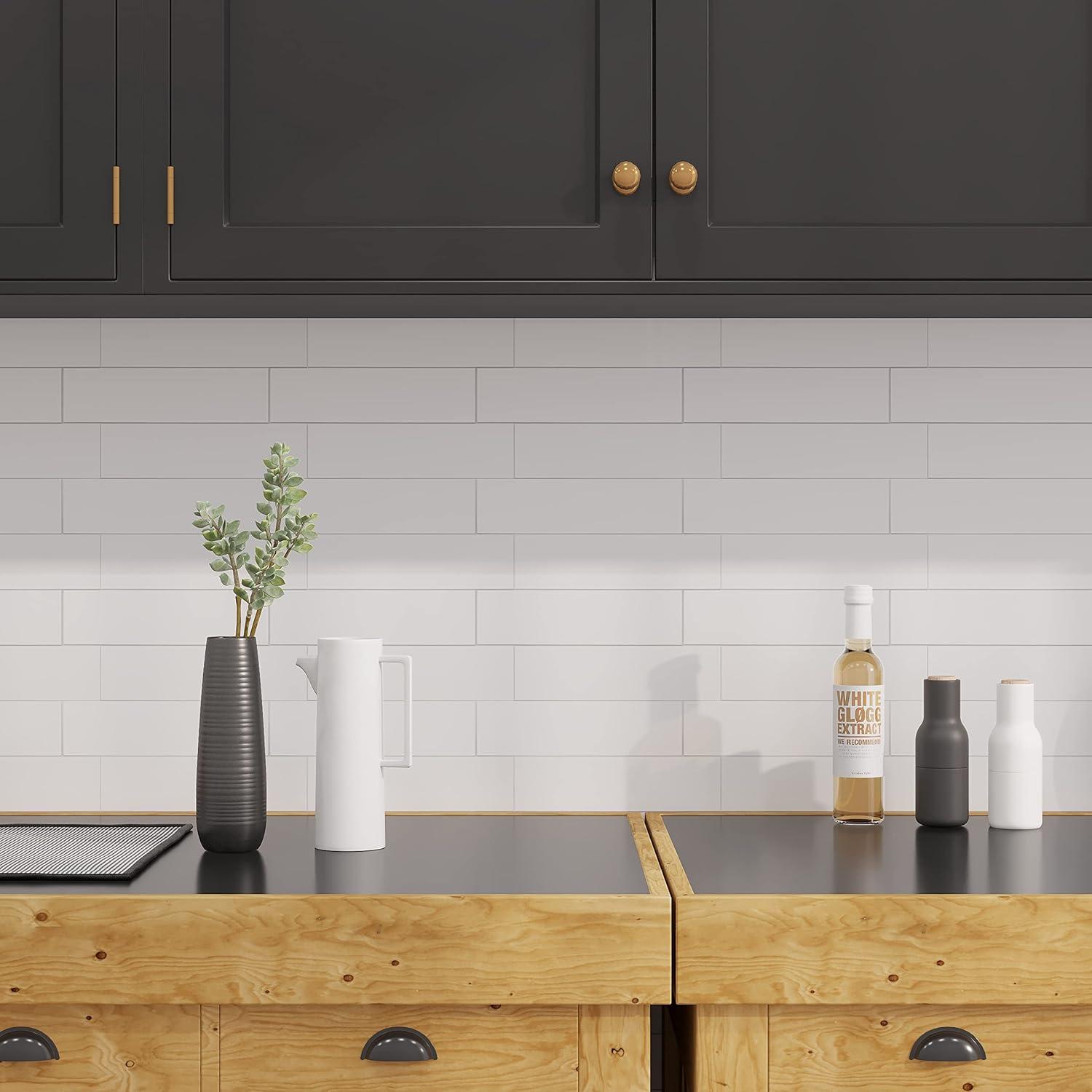 Avant Decor | 8 Tiles | Stone Composite Large Subway Tile | Peel and Stick Kitchen Backsplash Tiles | Stick On Wall Tiles | Easy DIY Installation | 11.8” x 10.8”