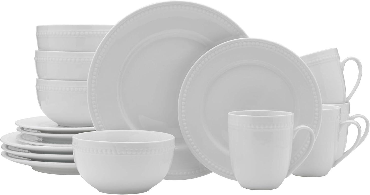 White Porcelain Beaded Dinnerware Set, Service for 4