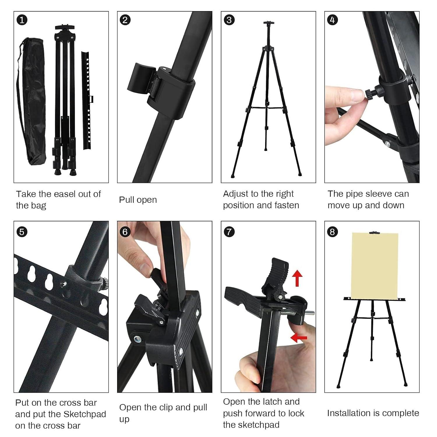 RRFTOK Art Painting Display Easel Stand,72Inches Portable Adjustable Metal Tripod with Artist Easels for Canvases Height from 22-72”for Table-Top/Floor Paint and Displaying,Black