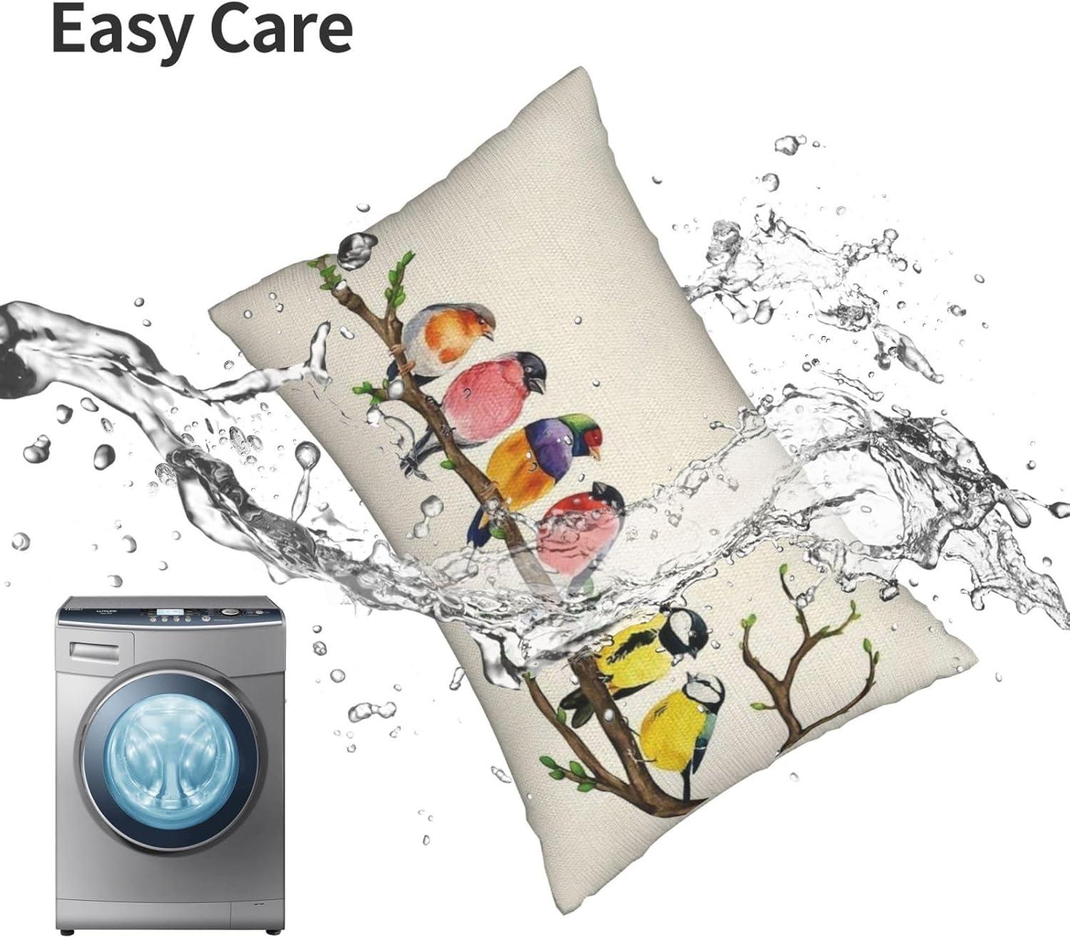 Chinoiseries Spring Pillow Covers 18x18 Set of 2, Black White Birds and Floral Throw Pillows Farmhouse Vintage Outdoor Decorative Cushion Case Decorations for Home Couch Sofa