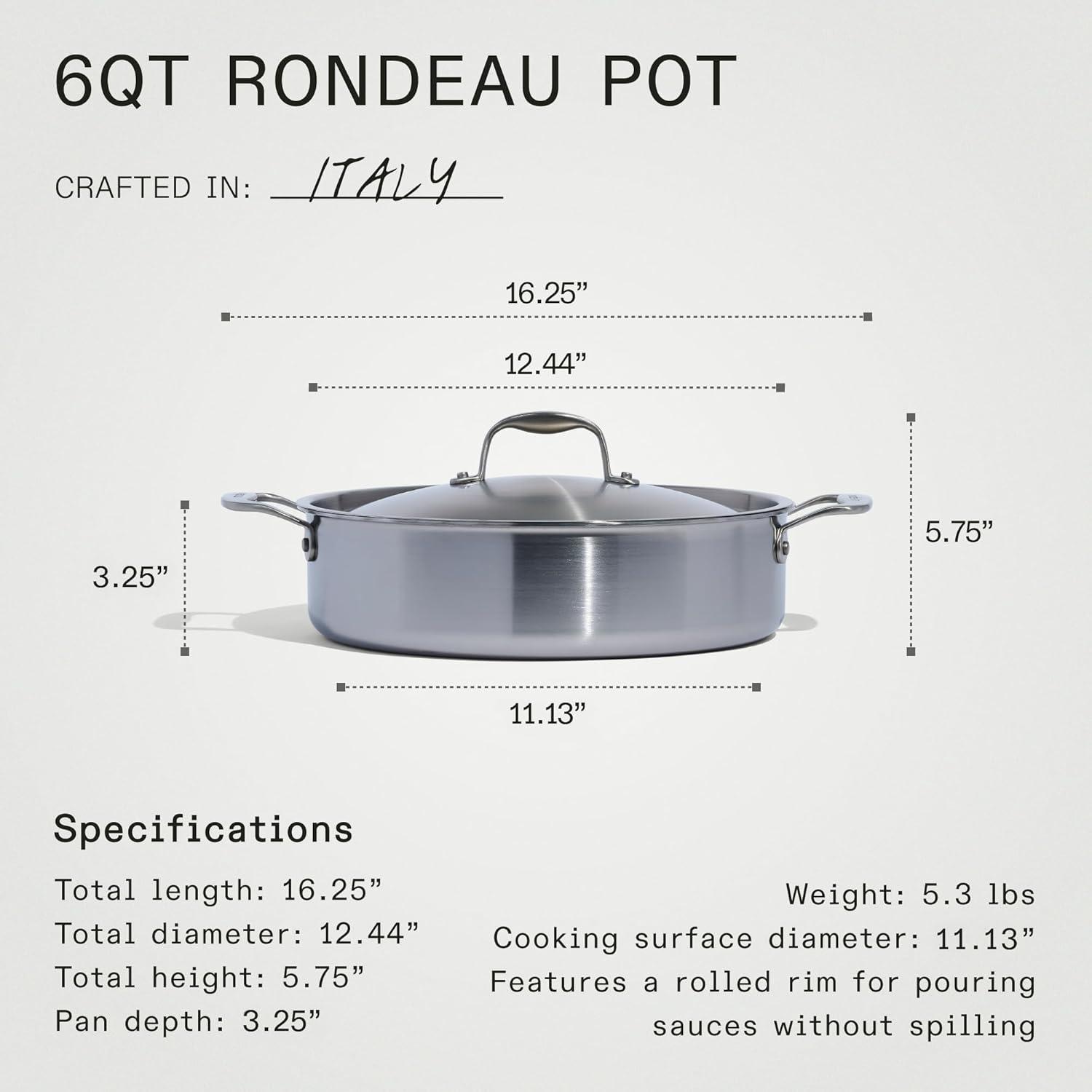 6 Quart Stainless Steel Rondeau Pot with Lid