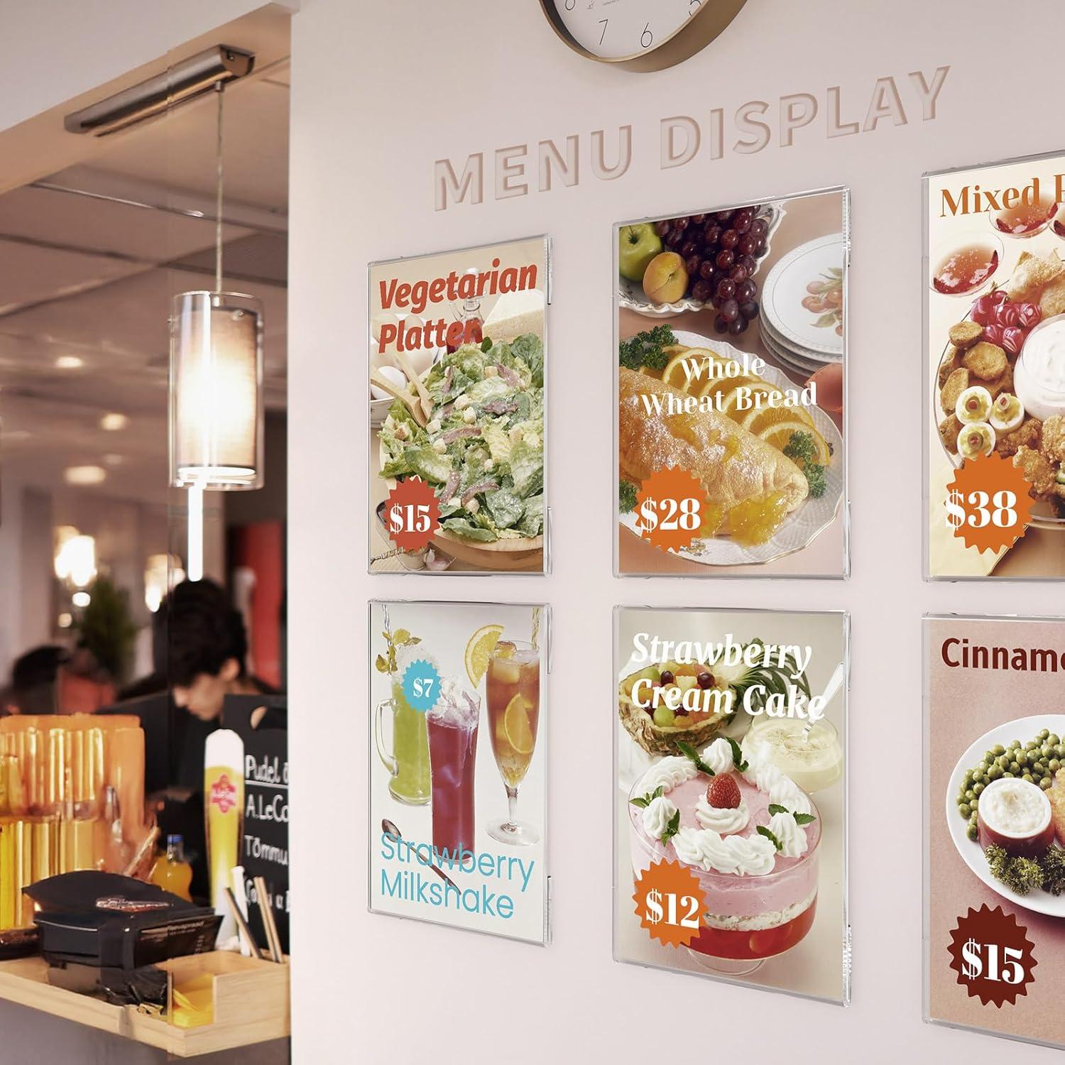 HIIMIEI Acrylic Wall Sign Holder 8.5x11 Inch Horizontal with 3M Tape, 8 1/2 x 11 Clear Plastic Plexiglass Sign Holder for Office, Home, Store, Restaurant-No Drilling(6 Pack)