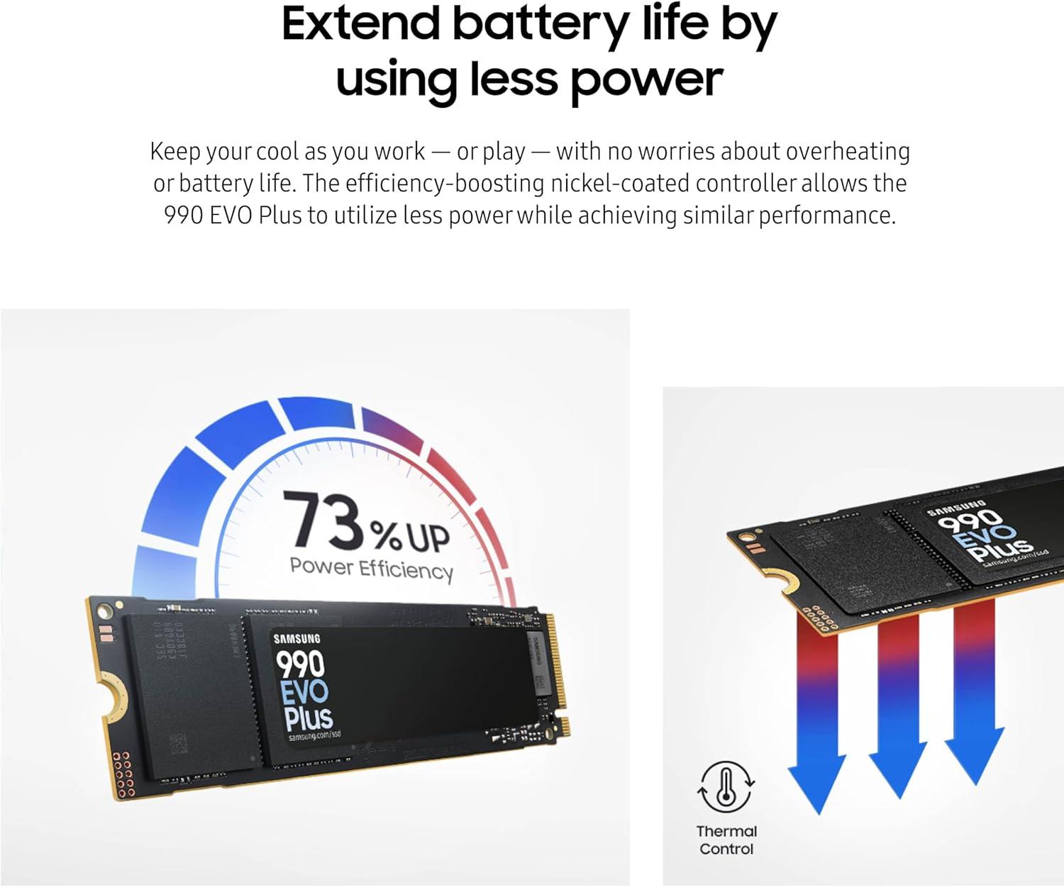 SAMSUNG 990 EVO PLUS SSD 4TB, PCIe Gen 4x4 | Gen 5x2 M.2 2280, Speeds Up-to 7,250 MB/s, Upgrade Storage for PC/Laptops, HMB Technology and Intelligent Turbowrite 2.0 (MZ-V9S4T0B/AM)