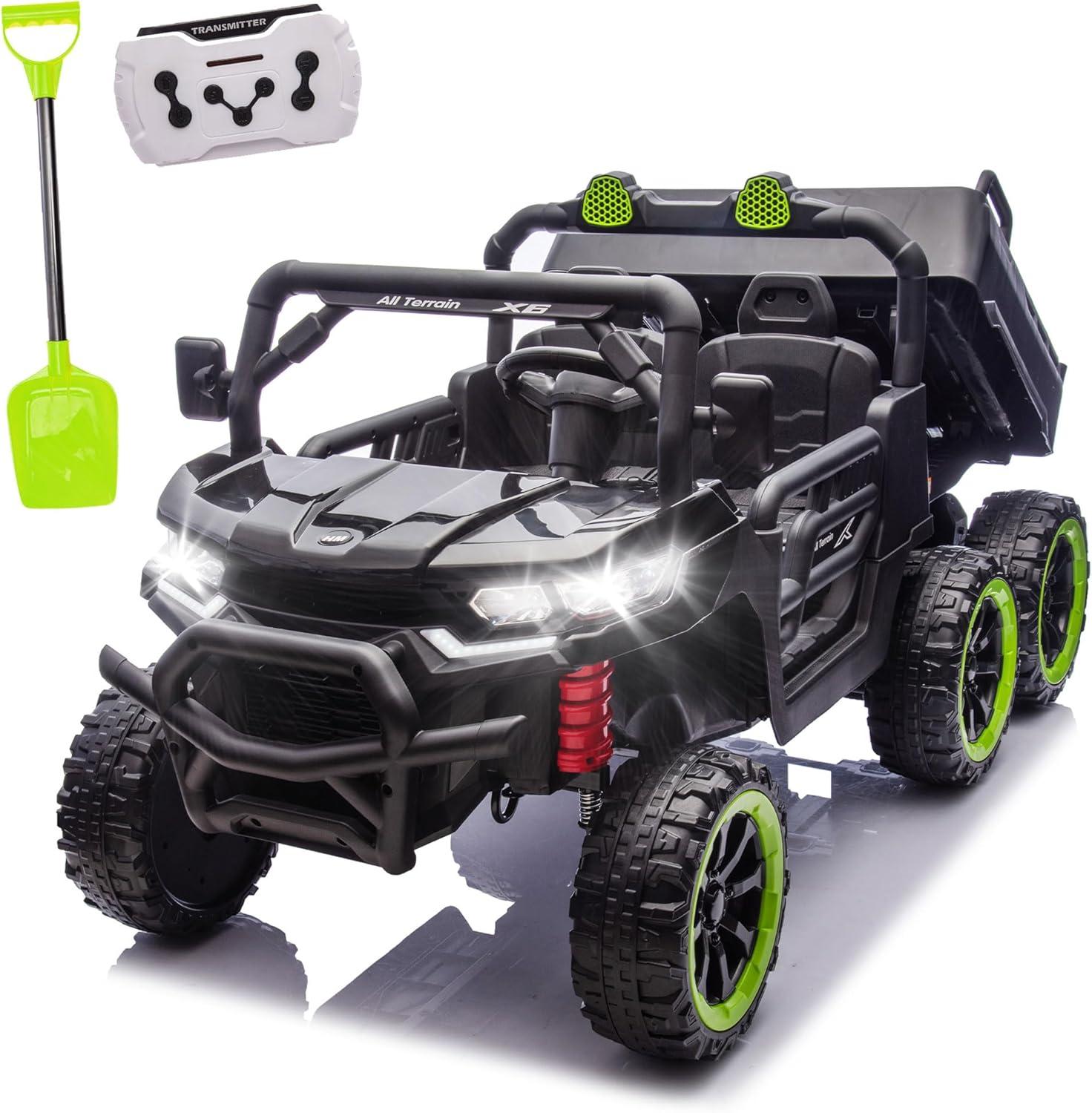4 Wheels 24V Ride on Dump Truck Toys 2 Seater Kids Ride On UTV Car with Remote Control,Electric Dump Bed