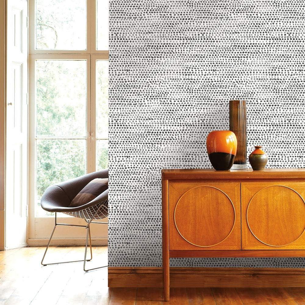 Tempaper & Co. Moire Dots Removable Peel and Stick Wallpaper, Black and White, 28 sq ft: Modern Vinyl, Self-Adhesive, Washable
