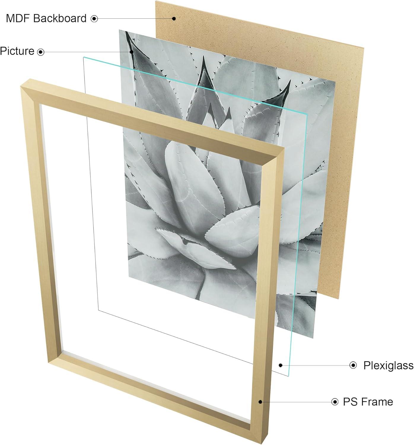 ArtbyHannah 7 Pack Gold Gallery Wall Picture Frames Sets with Decorative Botanical Art Prints for Photo Frame Collages for Home Decoration, Multiple Sizes 11x14x1, 8x10x2, 5x7x4