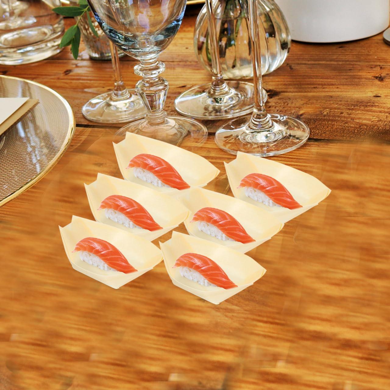 50pcs Disposable Sushi Boat Plates Natural Wooden Sushi Dishes Trays for Restaurant Home