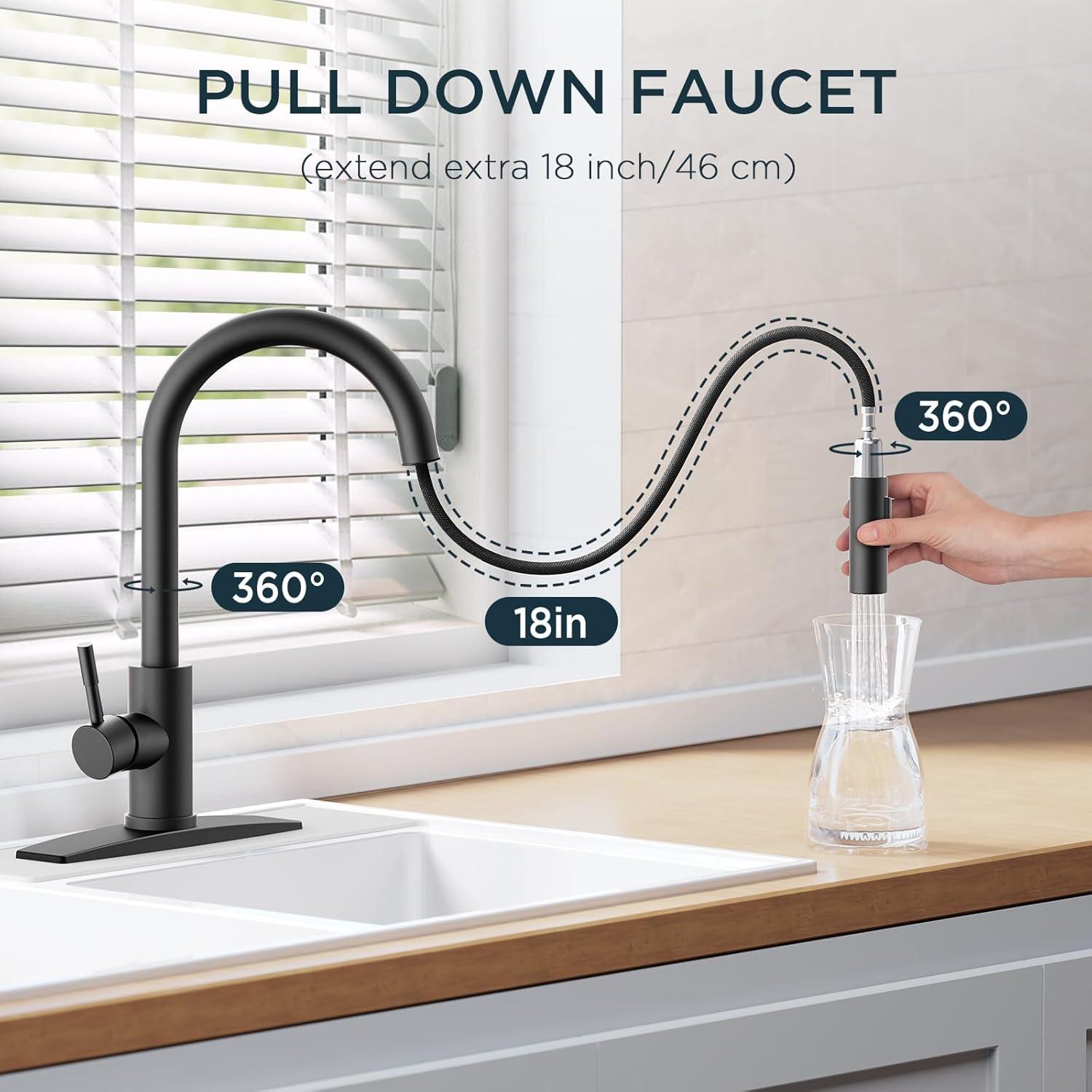 Matte Black Stainless Steel High-Arc Kitchen Faucet with Pull-Out Spray