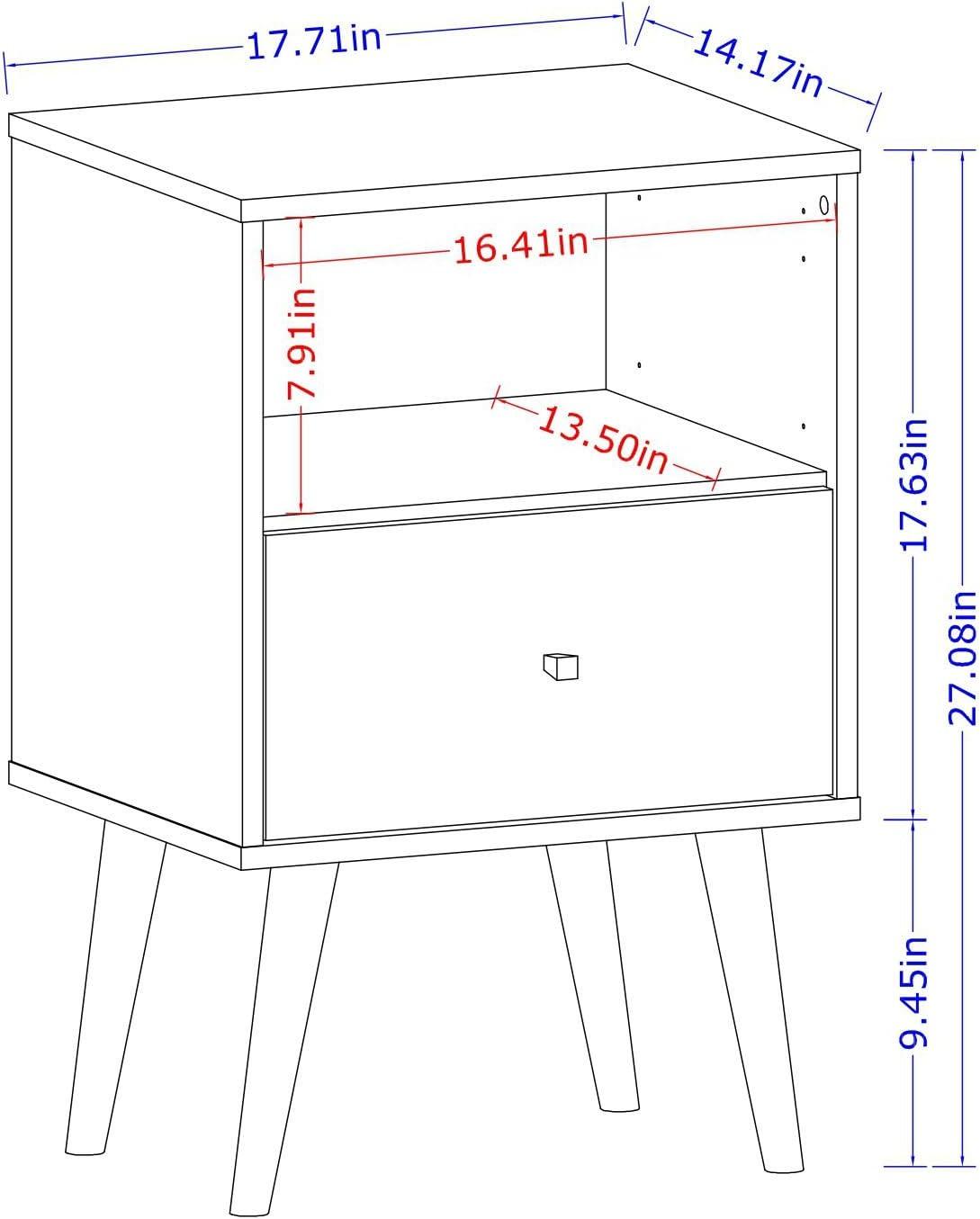 White Mid Century Modern Nightstand with Drawer and Open Shelf