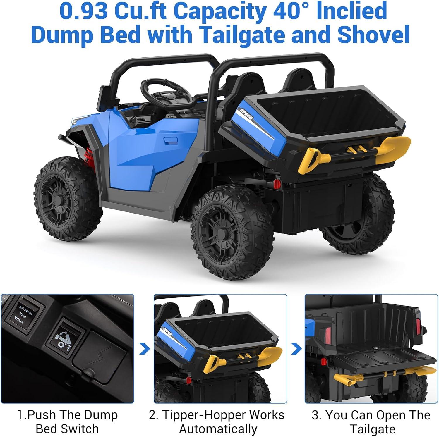 Ride On Dump Truck, 24V Ride On Car with Remote Control, Electric Dump Bed and Extra Shovel