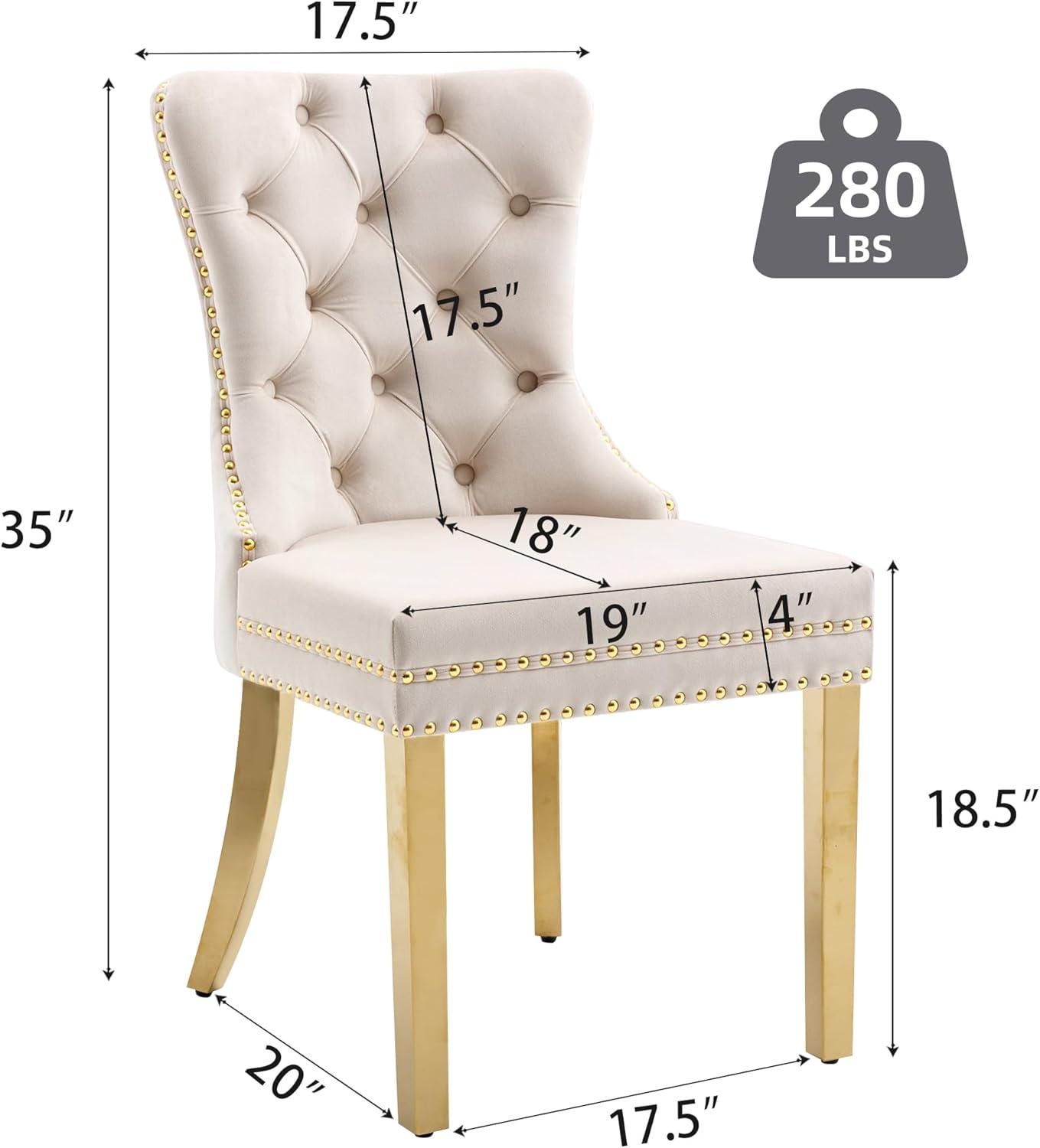 BELLEZE Upholstered Dining Chairs Set of 2, Velvet Luxury Dining Room Chairs with Button Back, Nailhead Trim, Pull-ring, Solid Wood Legs for Kitchen, Living Room, Restaurant - Chandler (Beige)