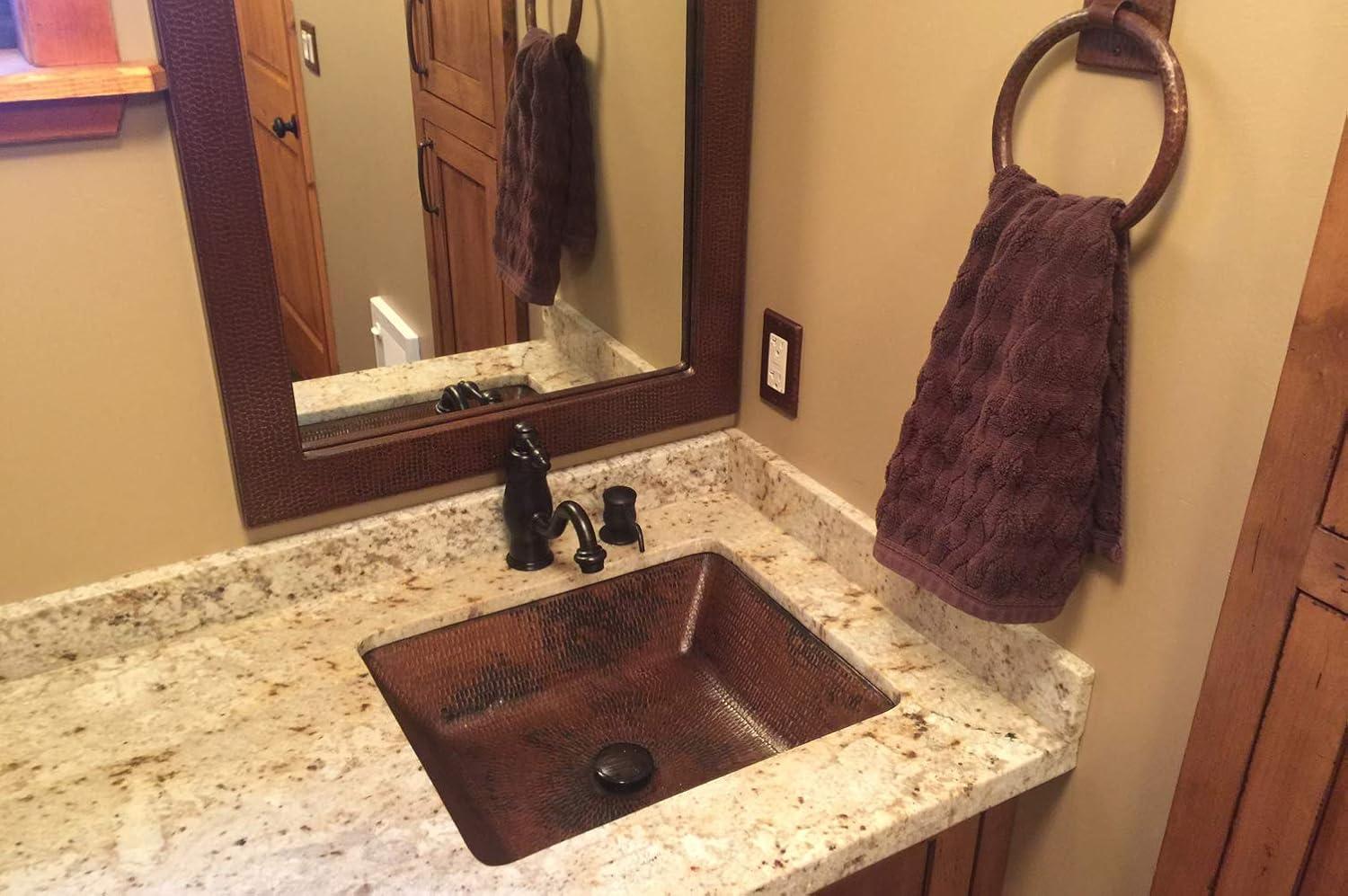 19" Rectangle Under Counter Hammered Copper Bathroom Sink