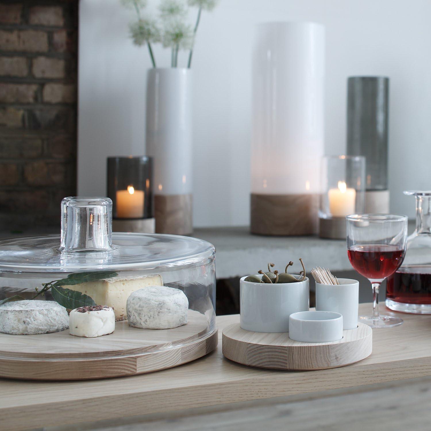 Contemporary Clear Glass Round Cake Stand with Handmade Ash Base