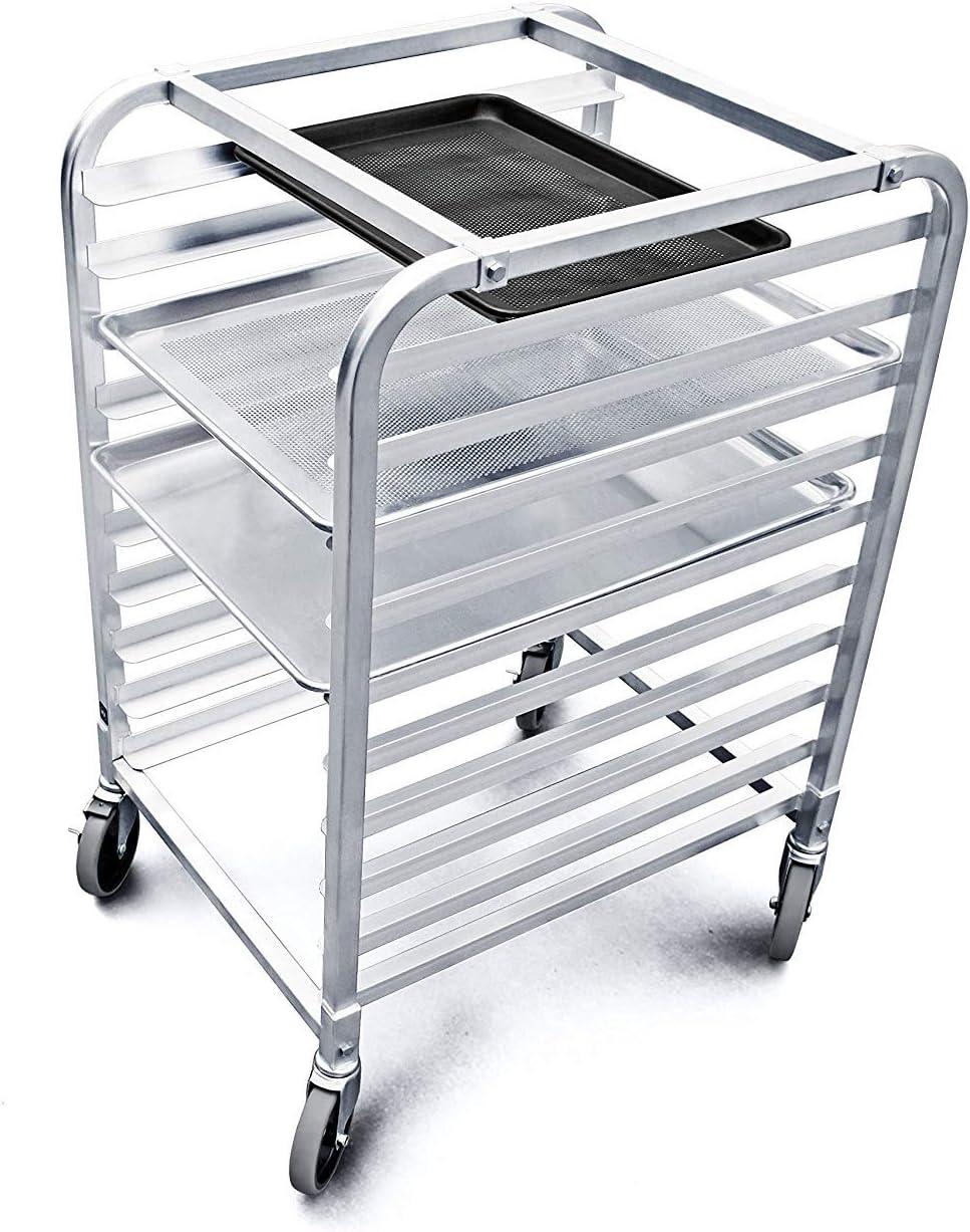 Commercial Aluminum 10-Tier Sheet Pan Rack with Brake Wheels