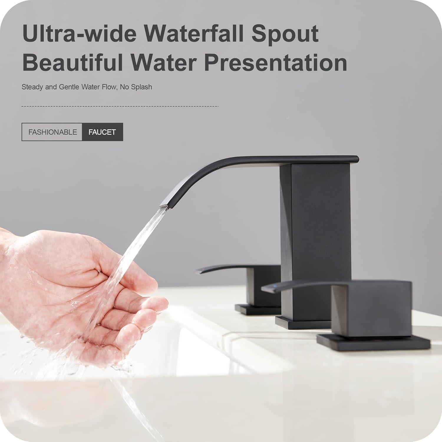 Matte Black Brass Double Handle Waterfall Bathroom Faucet