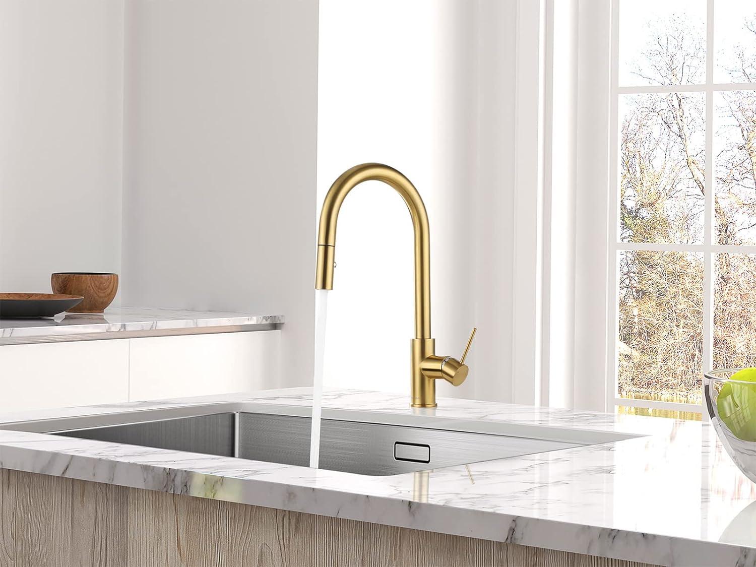 Brushed Gold Kitchen Faucet with Pull Down Sprayer and Single Handle