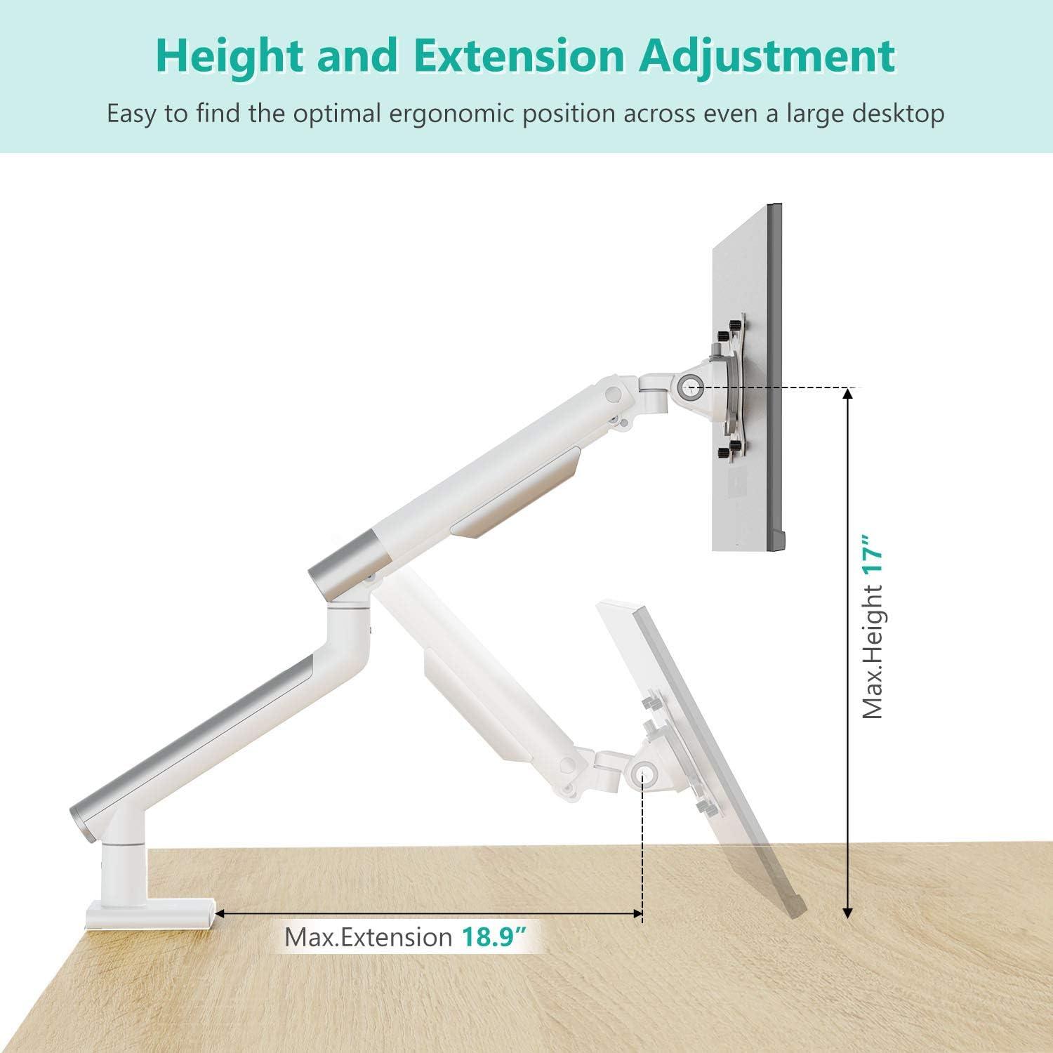 White Adjustable Monitor Mount Arm with Desk Clamp