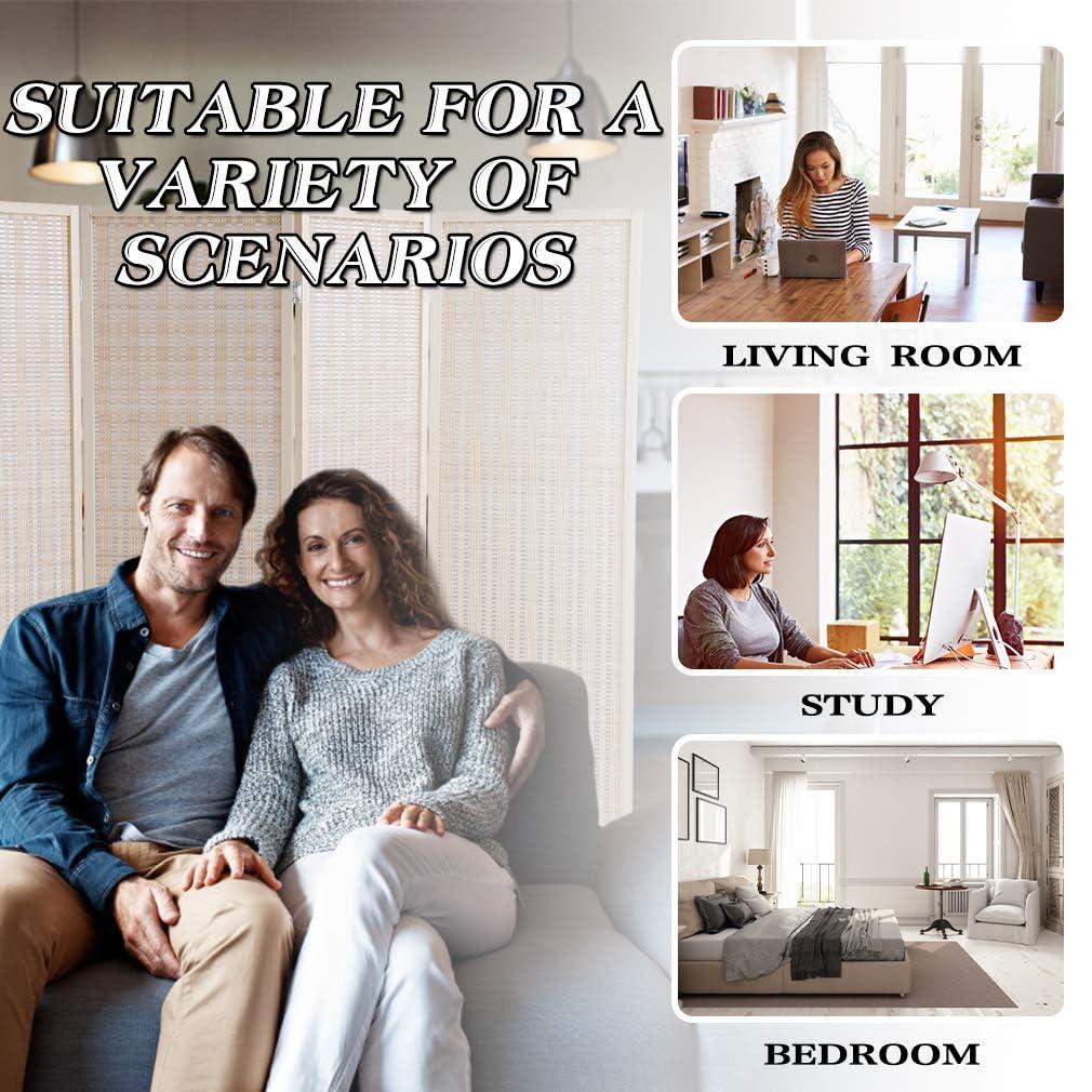 FDW Bamboo Room Divider Folding Privacy Wooden Screen 4 Panel 72 Inches High 17.7 Inches Wide Room Divider for Living Room Bedroom Study,Natural