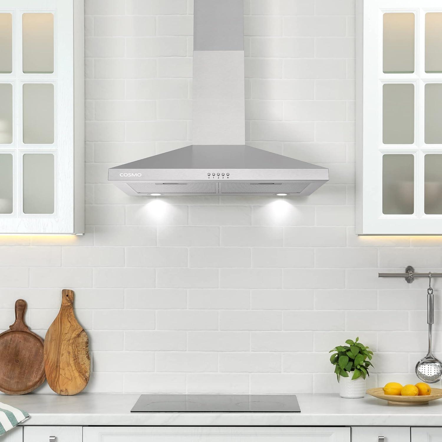 Cosmo Stainless Steel 250 CFM Ducted (Vented) Wall Range Hood with Mesh Filter