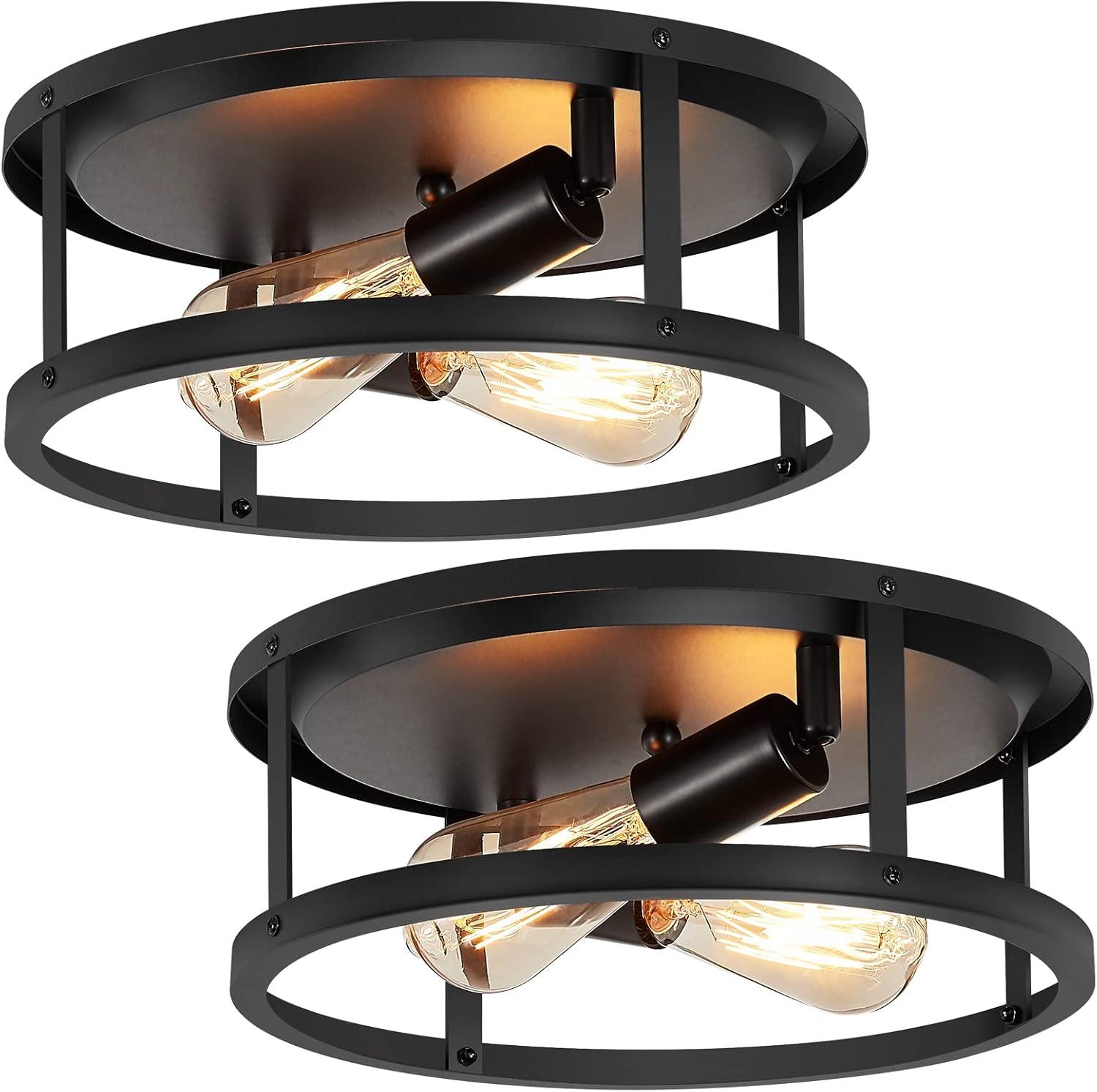 Matte Black Farmhouse Flush Mount Ceiling Light Set