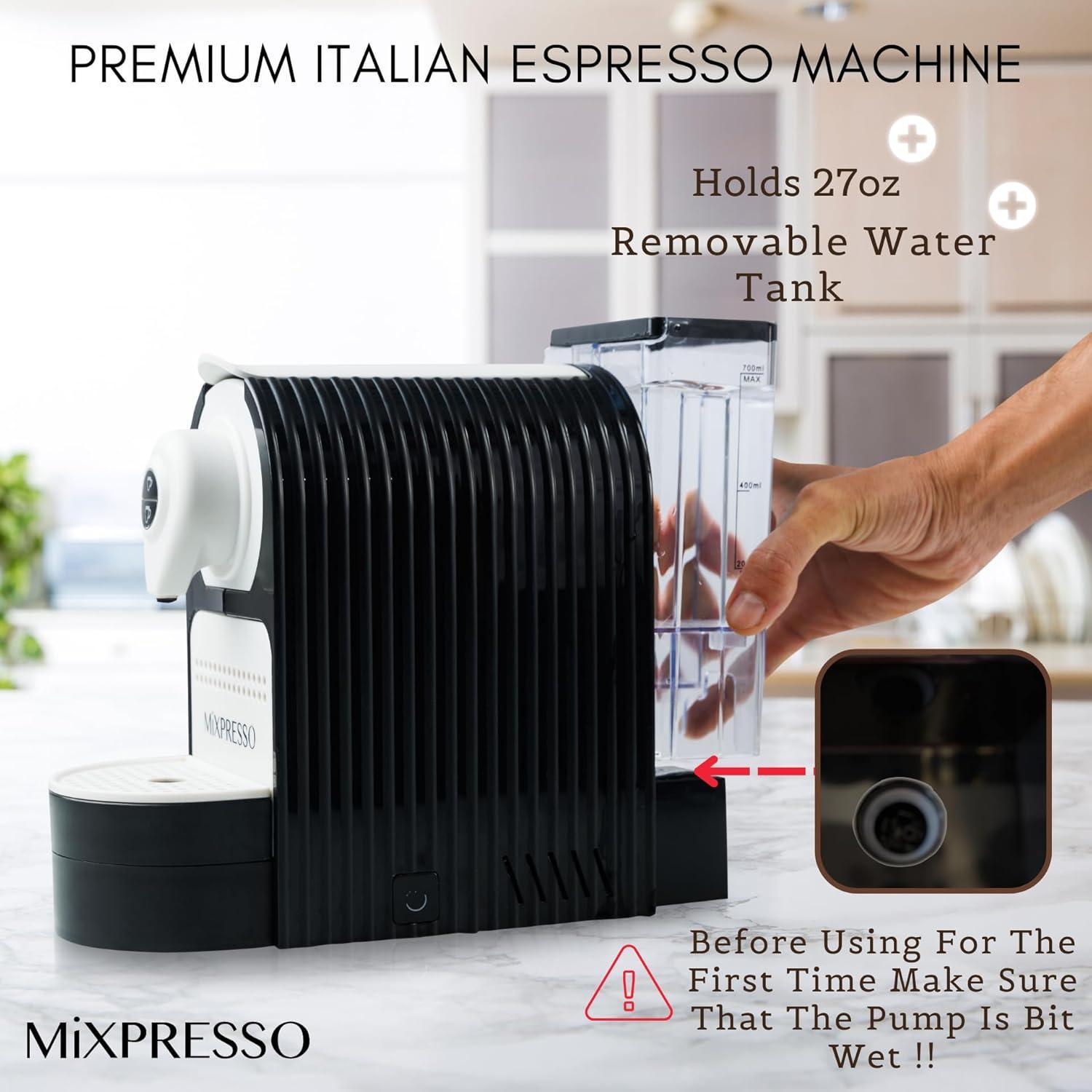 Mixpresso Espresso Machine for Nespresso Compatible Capsule, Single Serve Coffee Maker Programmable for Espresso Pods, Premium Italian 19 Bar High Pressure Pump 27oz 1400w Black Coffee Maker