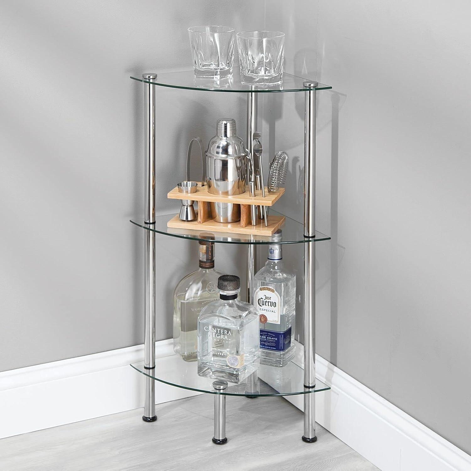 mDesign Glass Corner 3-Tier Tower Cabinet Storage Organizer Shelves