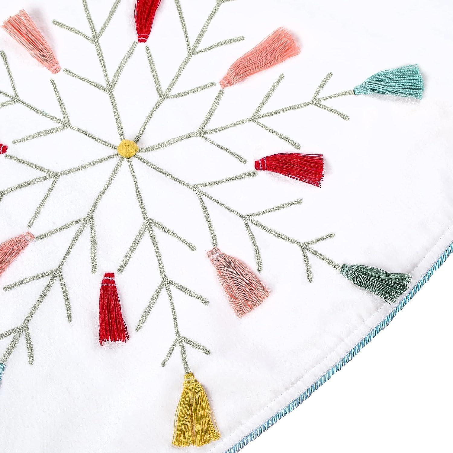 54" Multicolor HGTV Home Collection Boho Velvet Snowflake Embroidered Tree Skirt - National Tree Company