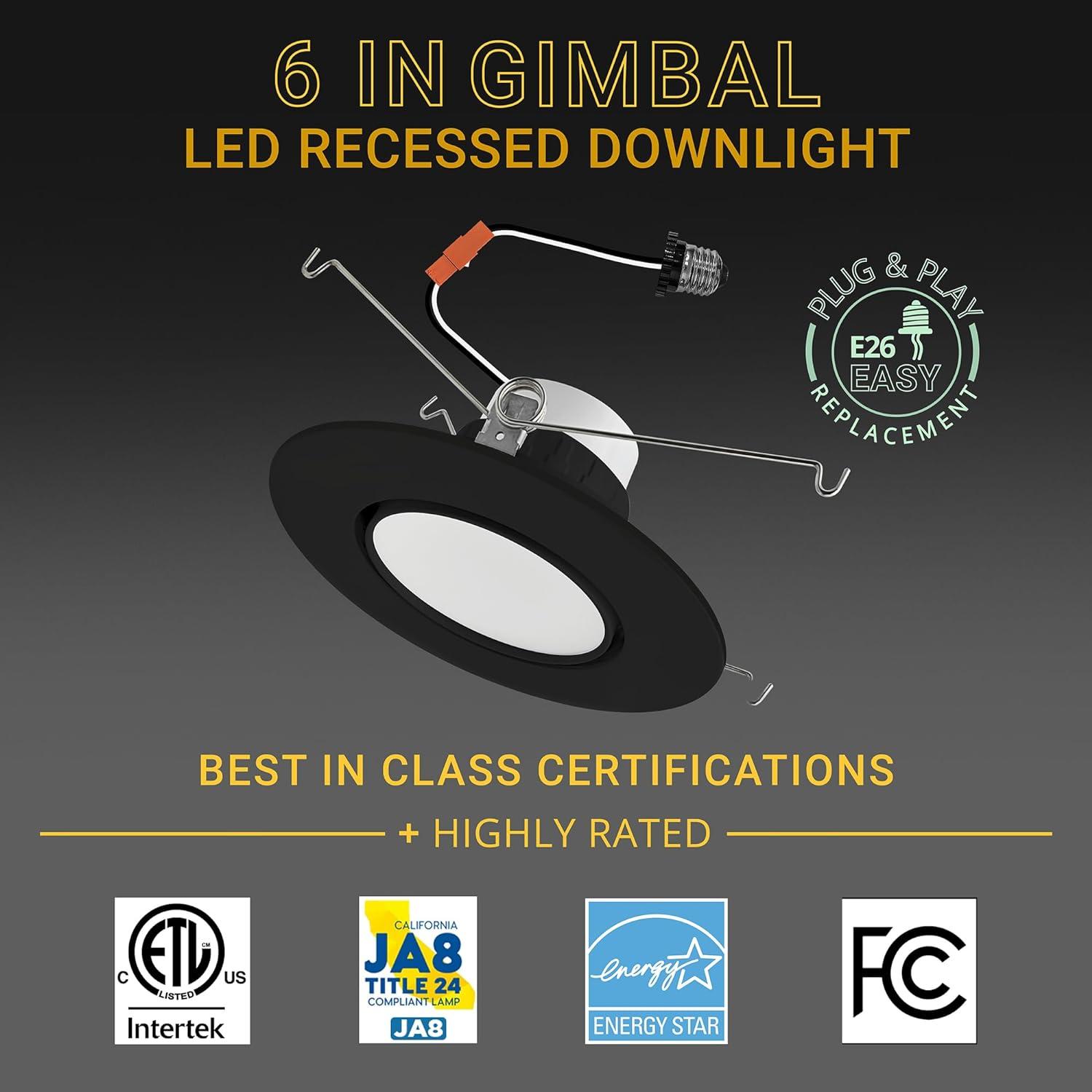 5/6" Gimbal Lens Eyeball Light LED Retrofit Selectable CCT Remodel Recessed Lighting Kit