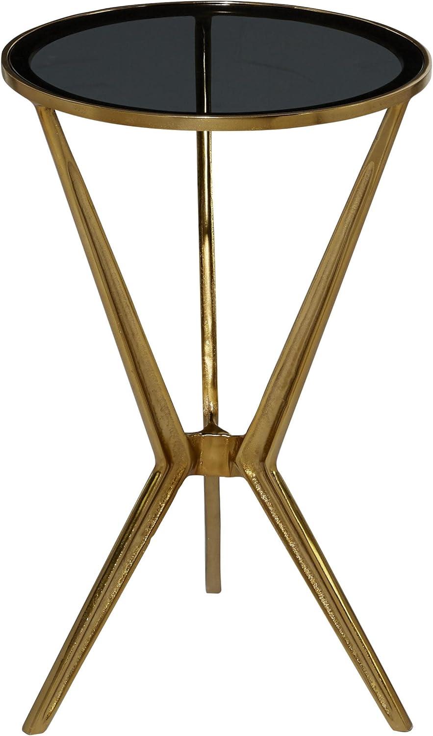 24.05" Modern Metal and Smoke Glass Accent Table Gold - Olivia & May: Round Bedside Stand, No Assembly Required