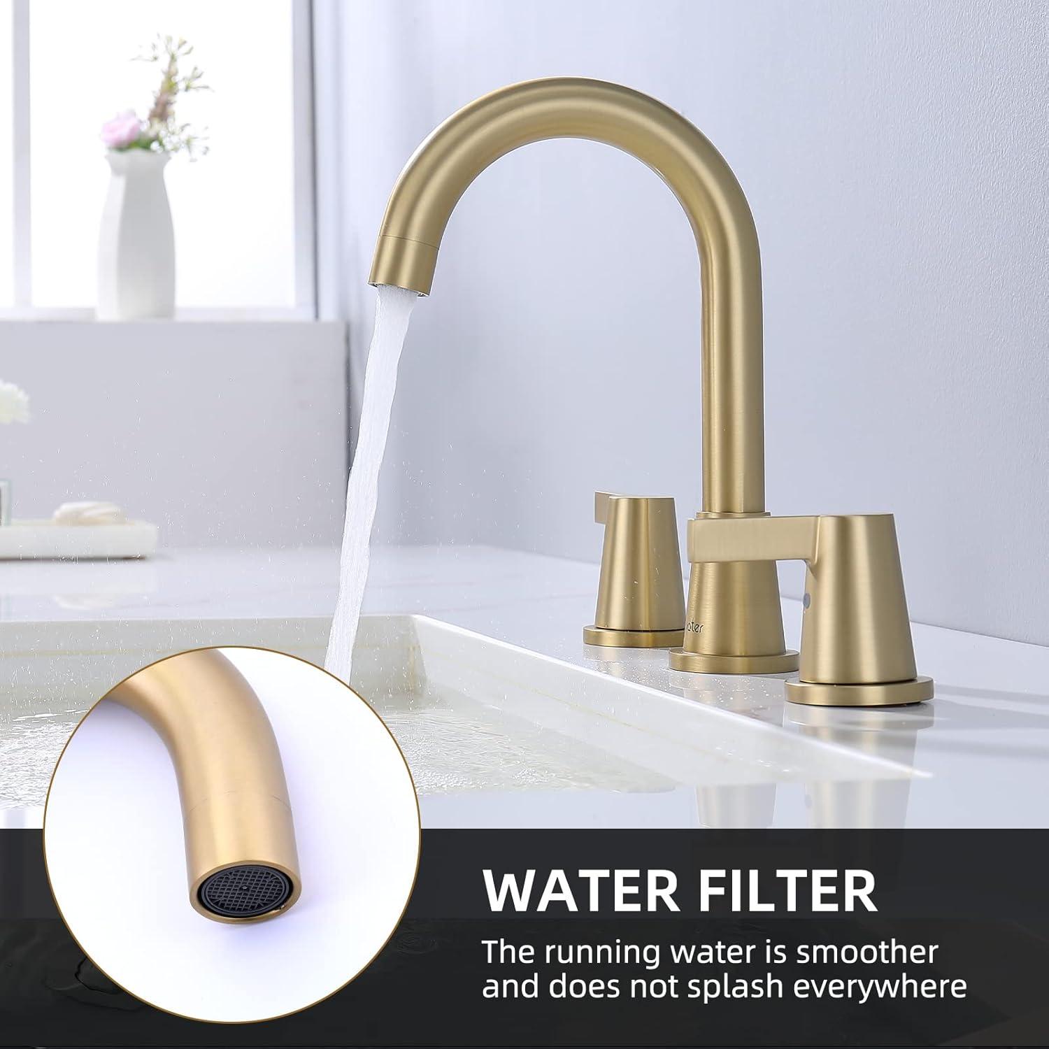 Brushed Gold Double Handle High Arc Widespread Bathroom Faucet