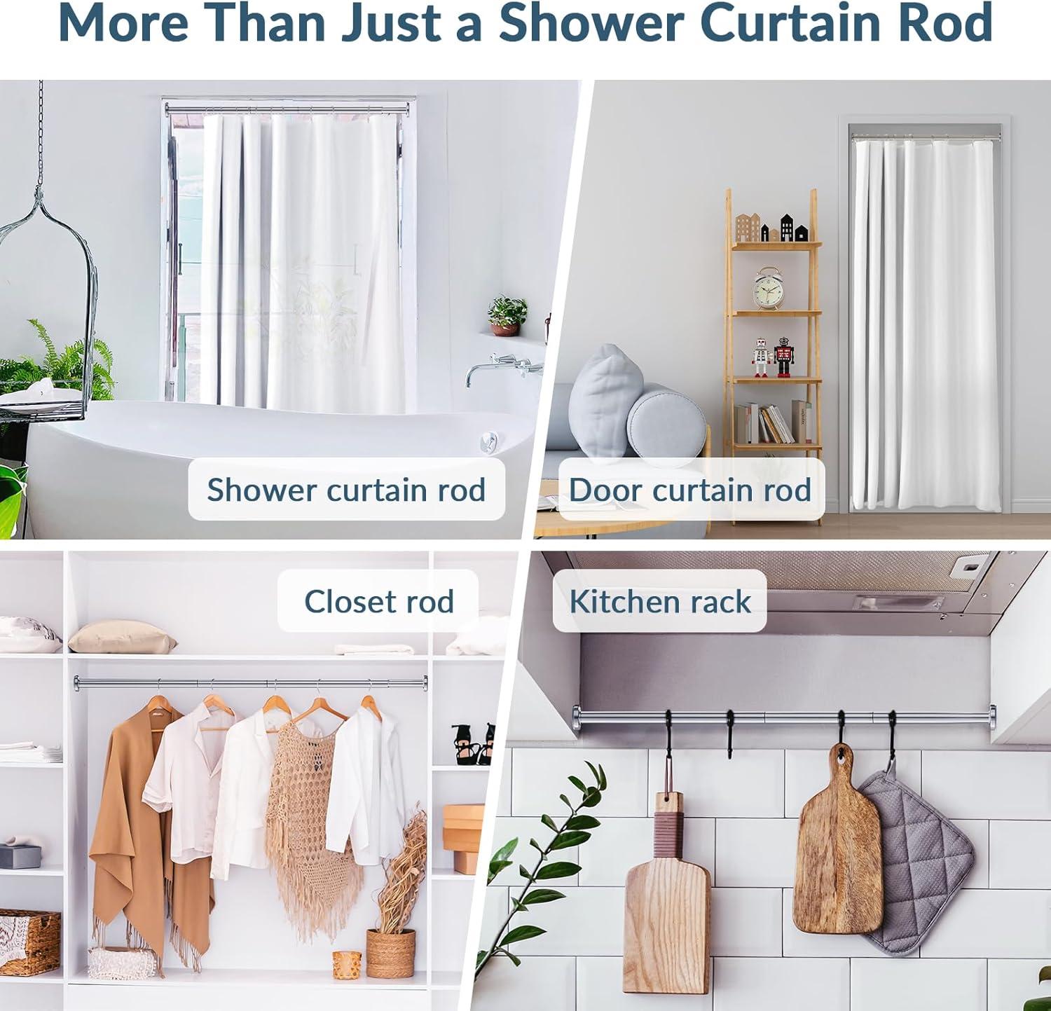 Ktinnead Tension Shower Curtain Rod - Adjustable Spring Tension Rod Rust Resistant No Drilling Anti-Slip Bar for Windows / Shower, 304 Stainless Steel, 43" to 73".