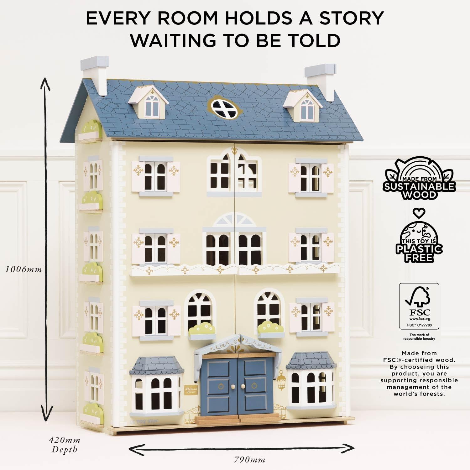 Le Toy Van - Palace House Large Wooden Doll House | Great As a Gift | 5 Storey Wooden Dolls House Play Set - Suitable for Ages 3+